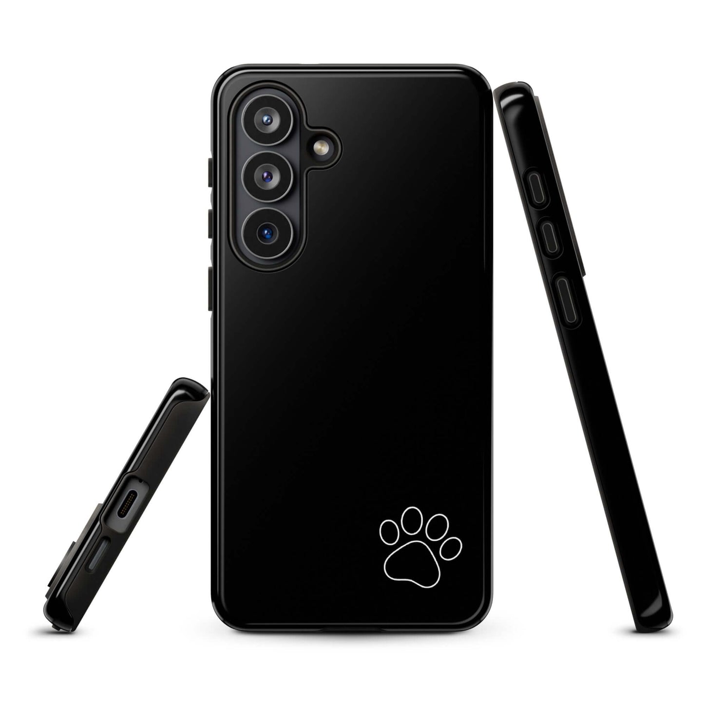 Phone Case for Samsung Galaxy with paw print design, black minimalist tough case with playful charm and stylish look.