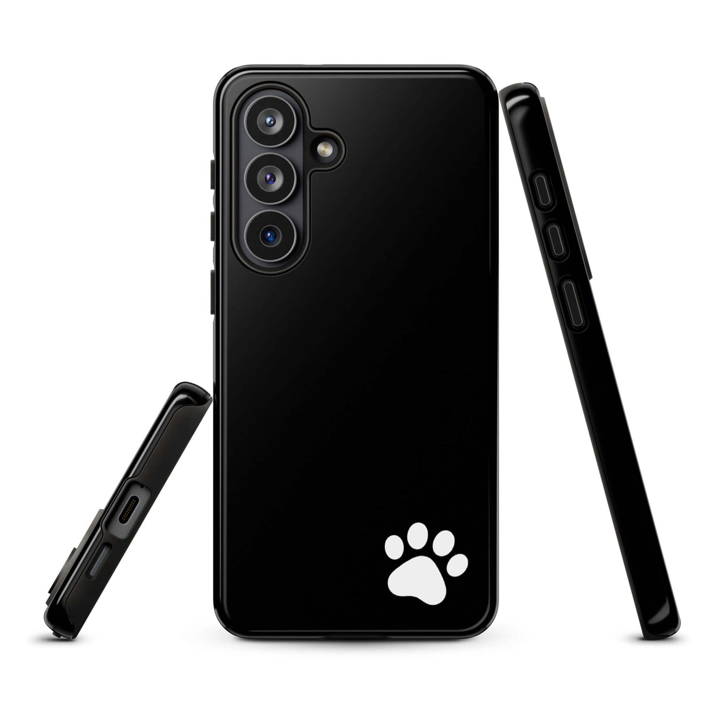 Phone Case for Samsung Galaxy with paw print design in sleek black, minimalist tough cover, perfect for pet lovers and modern style enthusiasts.