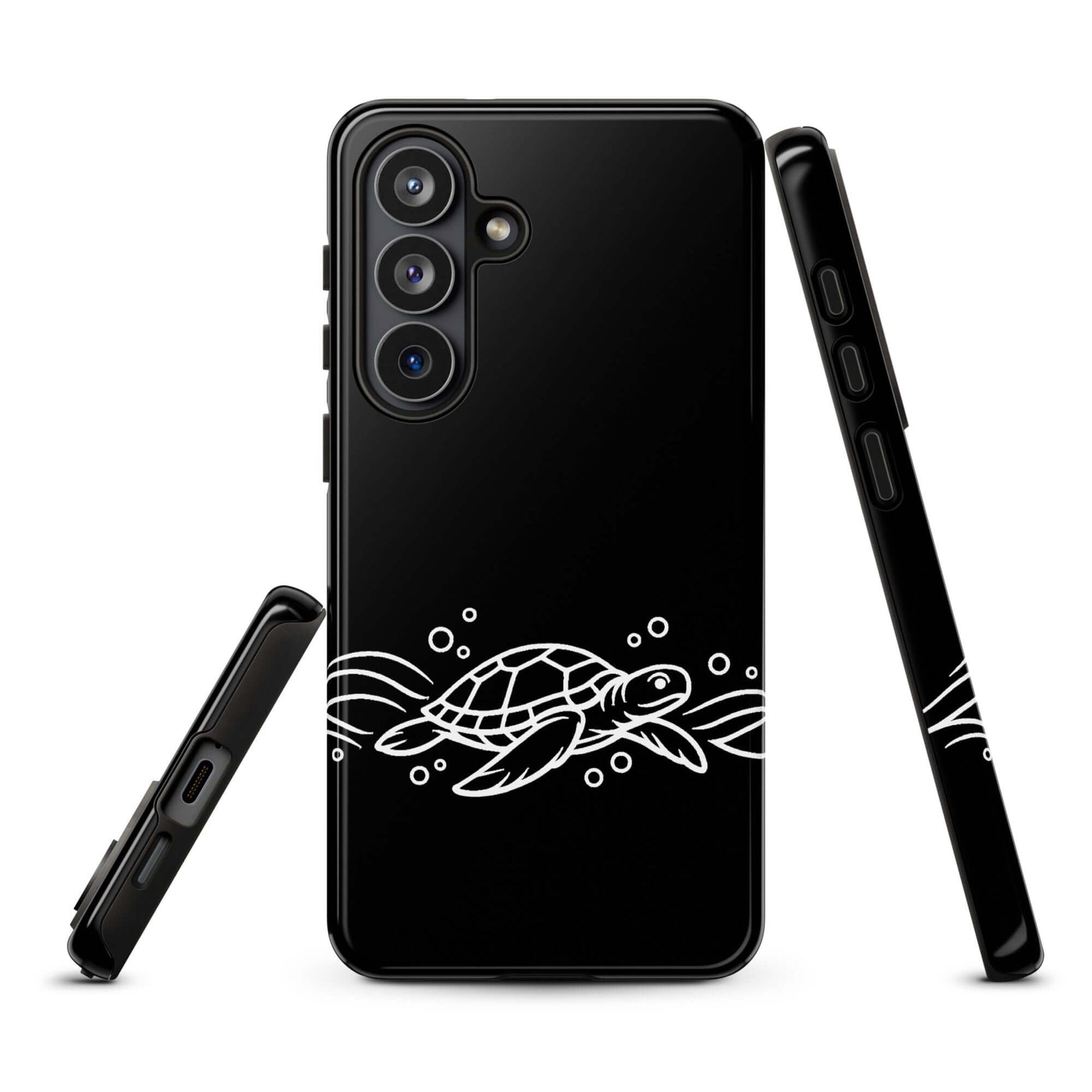 Phone Case for Samsung Galaxy featuring minimalist sea turtle and abstract waves design, ocean-inspired cover.