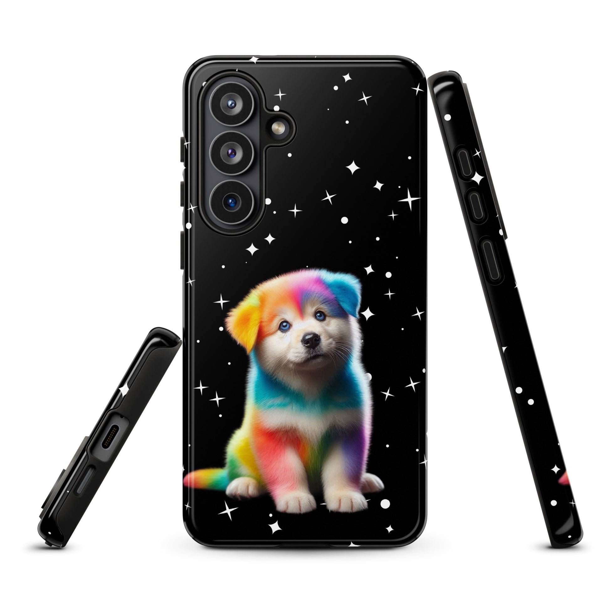 Phone Case for Samsung Galaxy with rainbow puppy and starry night design