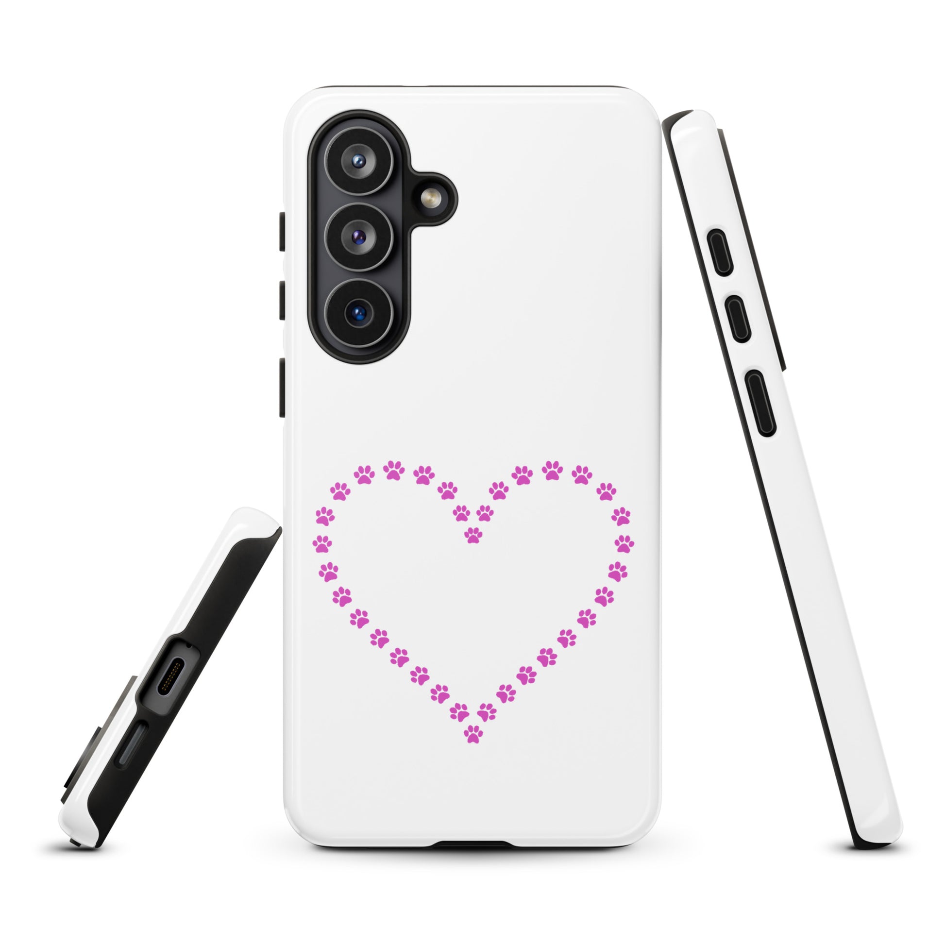 Phone Case for Samsung Galaxy with pink paw print heart design, perfect for pet lovers, featuring durable protection and playful charm.