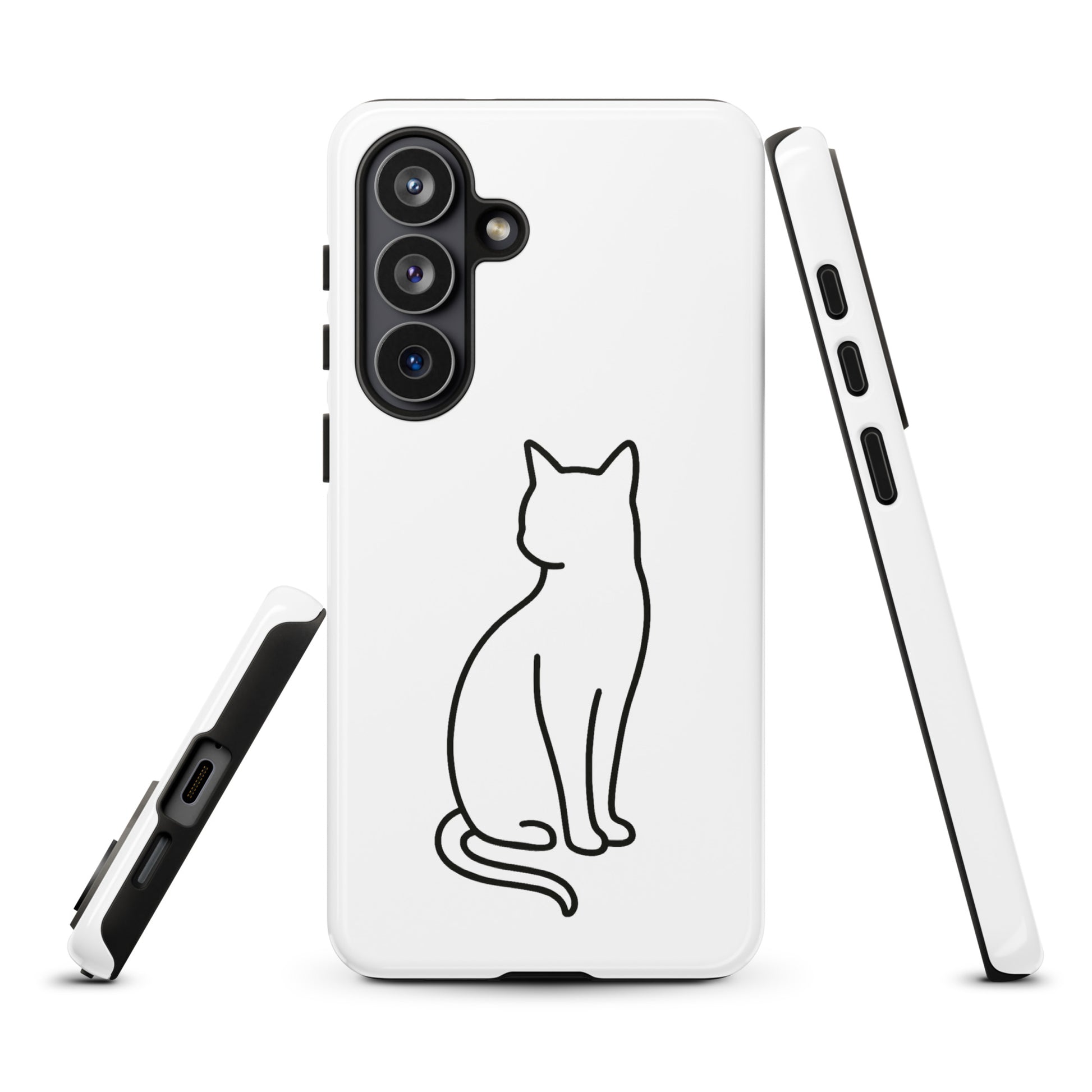 Phone Case for Samsung Galaxy with minimalist sitting cat design, perfect for modern pet lovers seeking stylish protection.