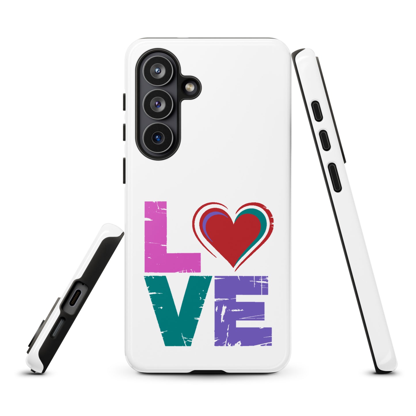 Phone Case - Love Dual Layer for Samsung Galaxy with colorful love design and heart accent.