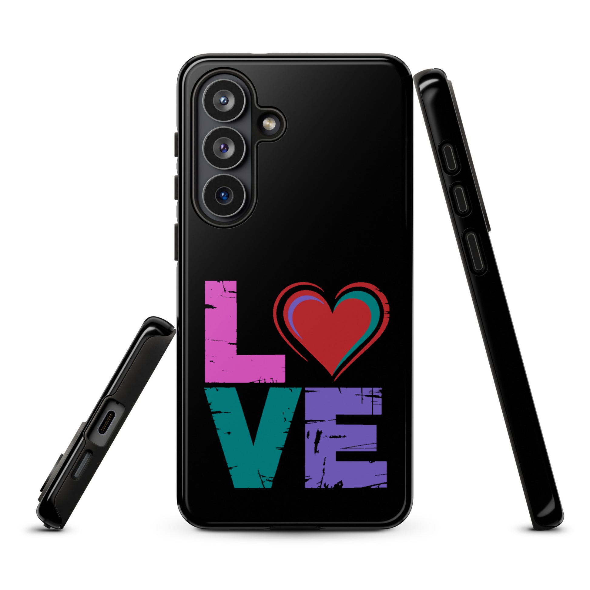 Phone Case: Love Dual Layer Tough Case for Samsung Galaxy with colorful love design and heart for extra device protection.