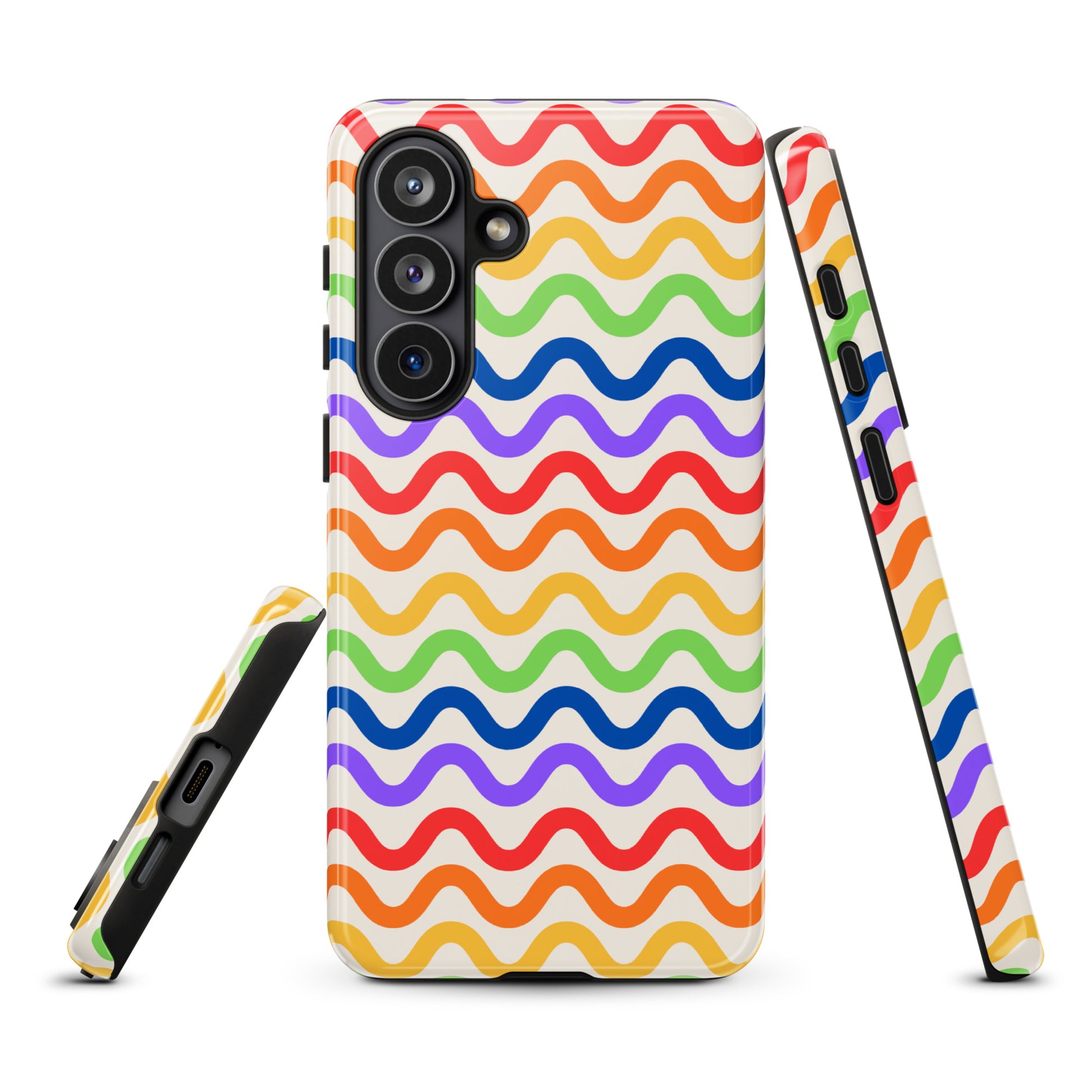 Wavy Rainbow Groove Phone Case for Samsung Galaxy with vibrant colors and playful design, offering stylish protection.