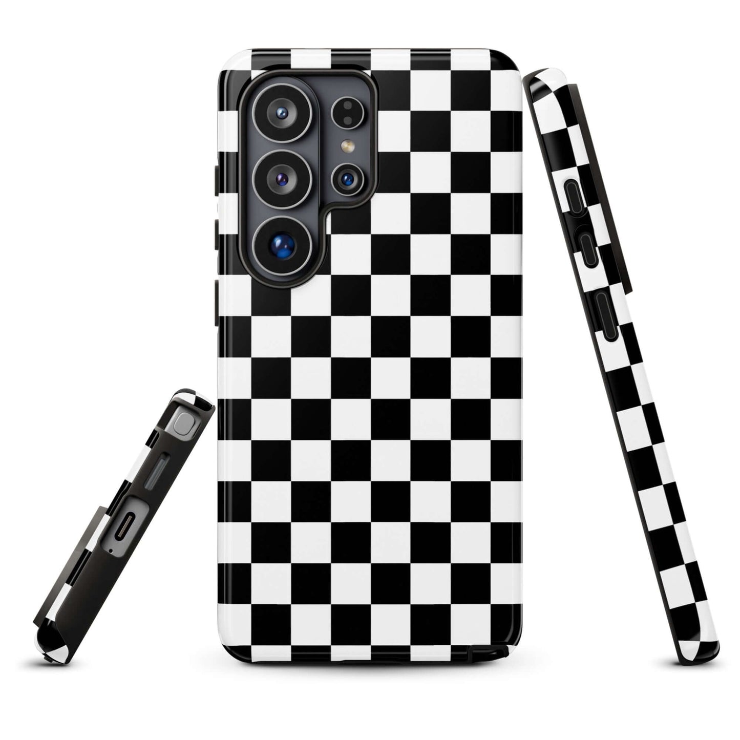 Phone Case for Samsung Galaxy with bold checkered black and white pattern, adding a playful racing vibe to your device.