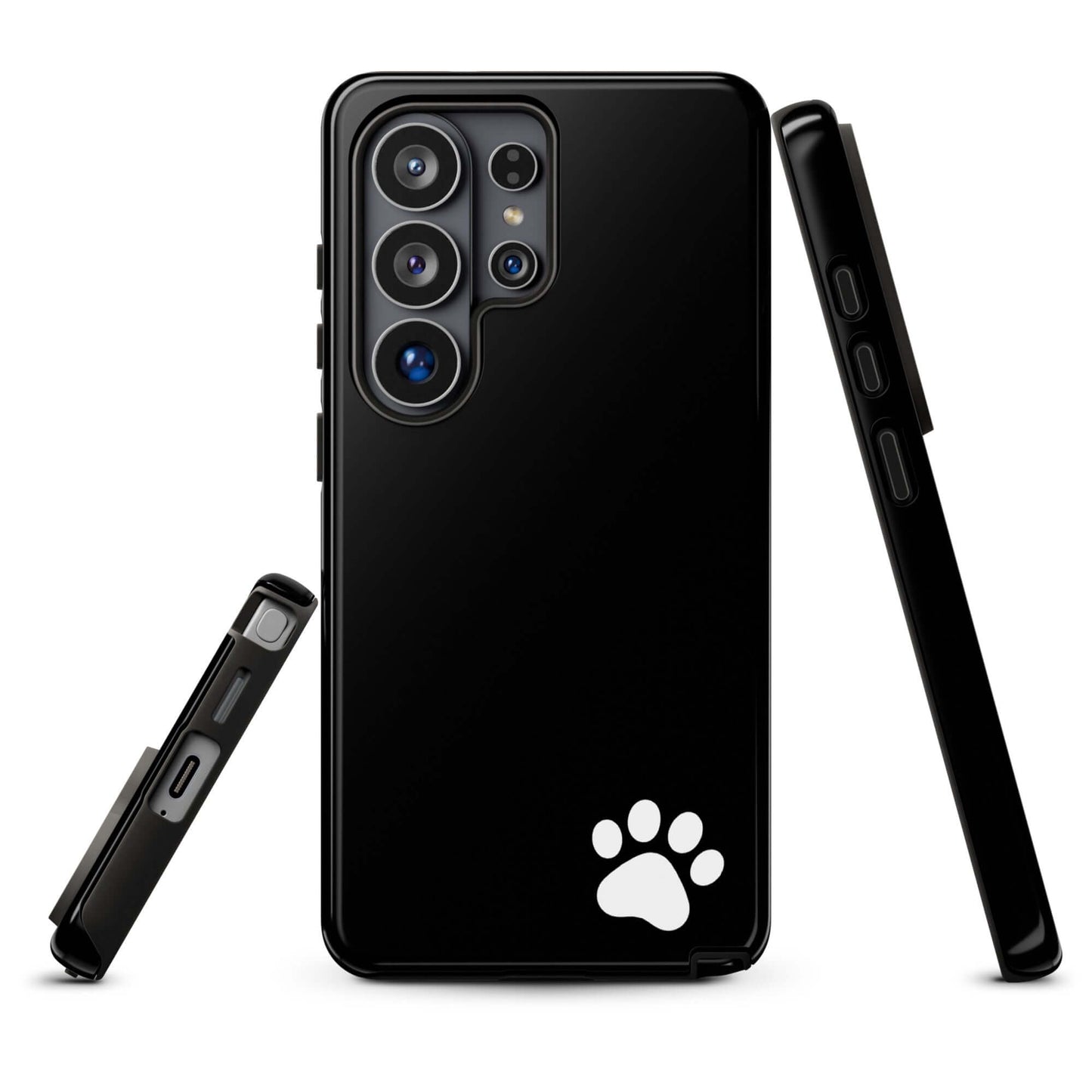 Phone Case for Samsung Galaxy with minimalist paw print design in black featuring a tough, stylish exterior for animal lovers.