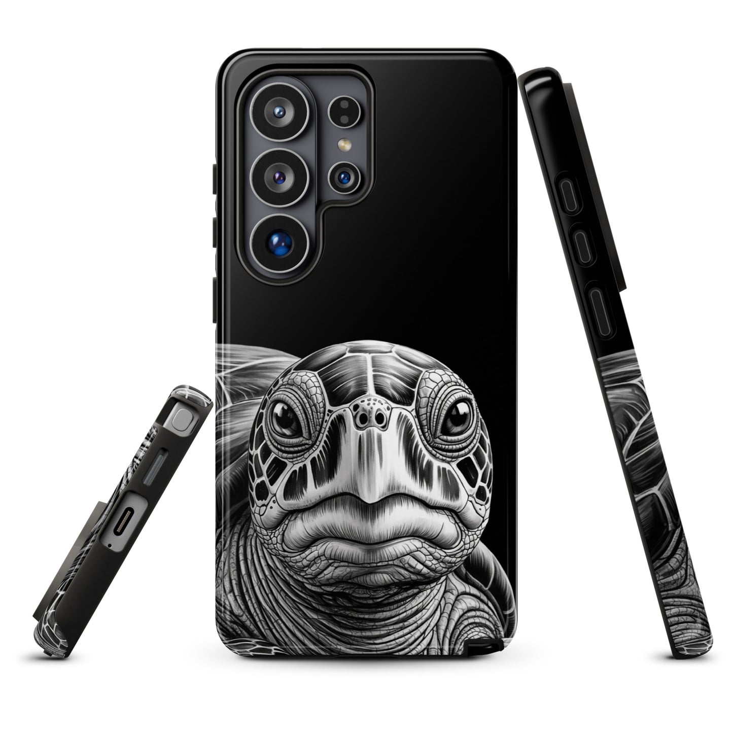 Phone Case for Samsung Galaxy with black-and-white sea turtle design, showcasing intricate details and timeless protection.