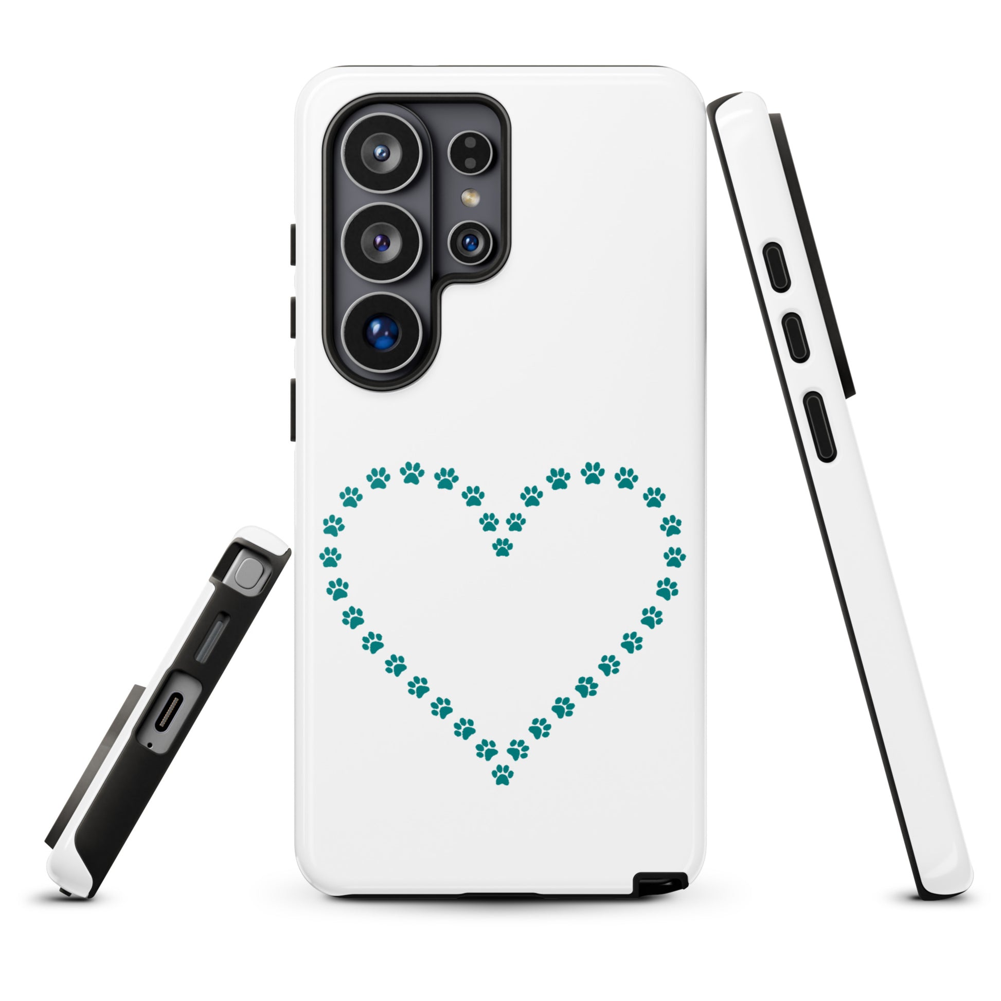 Phone Case for Samsung Galaxy with heart-shaped paw print design, perfect for pet lovers looking for durable and stylish protection.