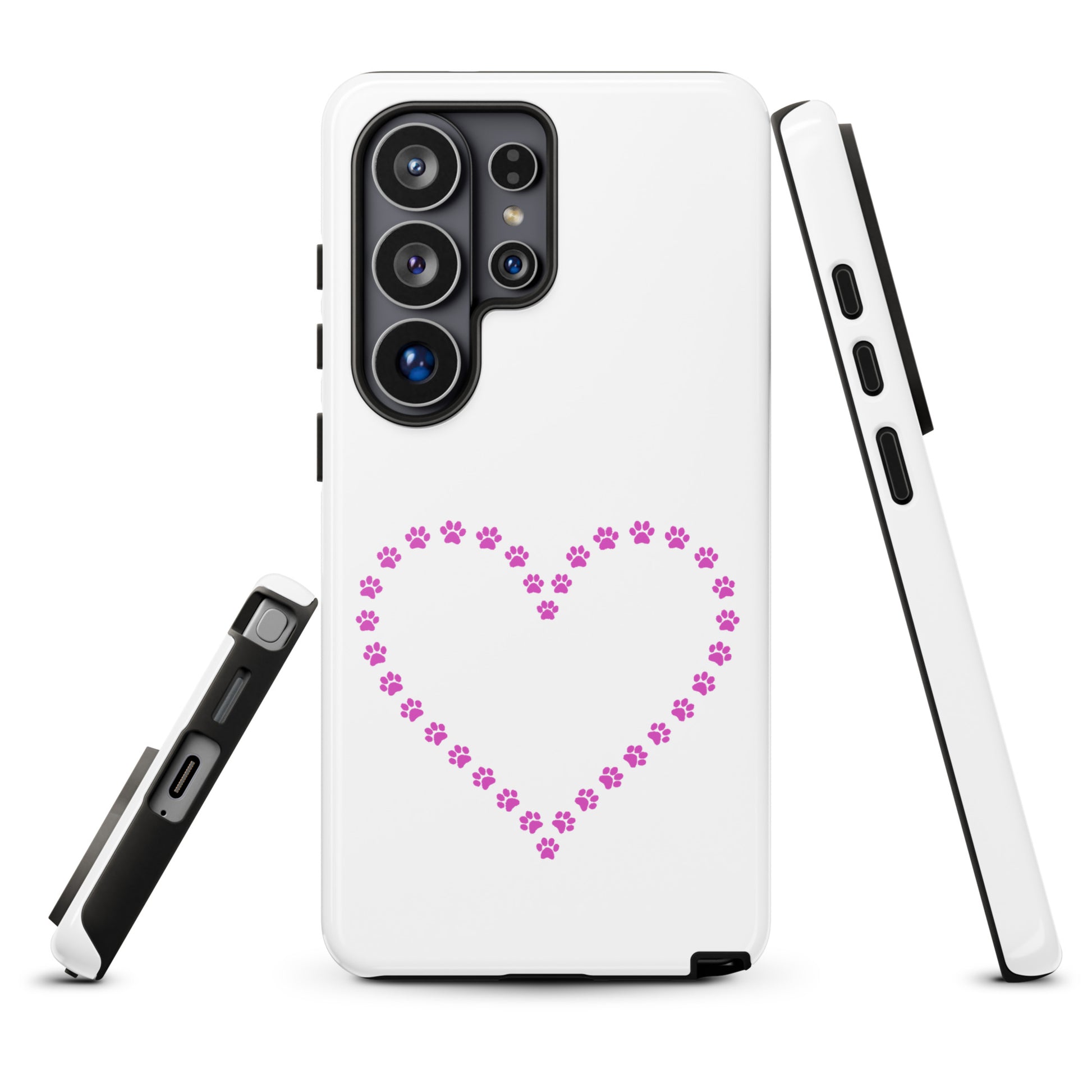 Phone Case for Samsung Galaxy with pink paw print heart design, perfect for pet lovers and animal enthusiasts seeking protection and style.