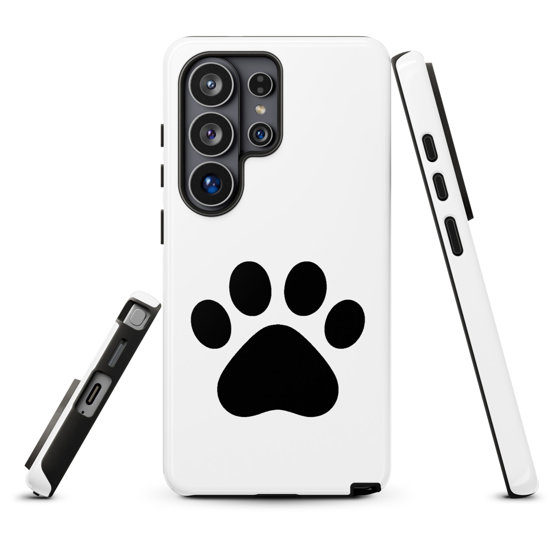 Phone Case for Samsung Galaxy with paw print design for pet lovers, featuring minimalist style with cat and dog theme, white background.