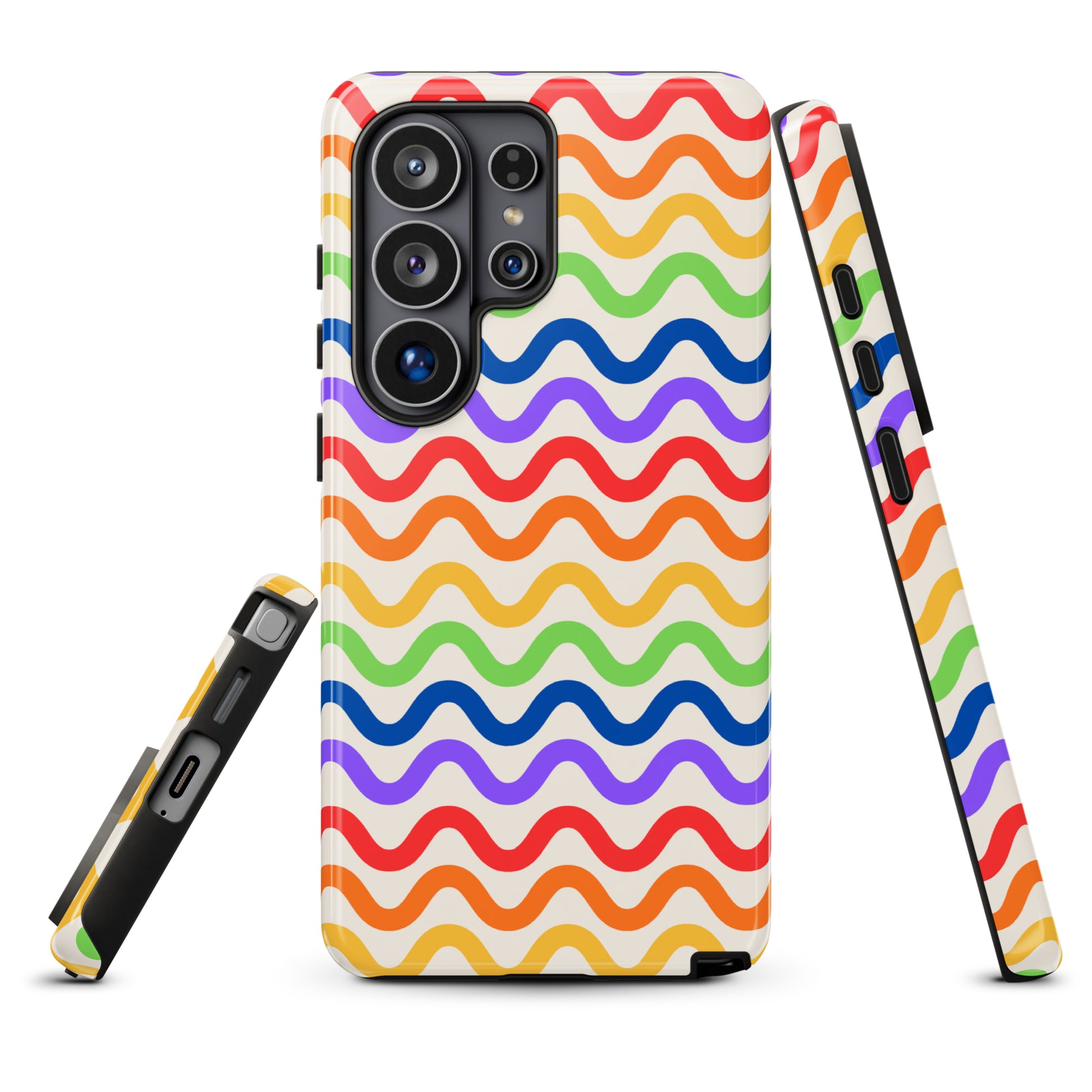 Phone Case for Samsung Galaxy with wavy rainbow groove pattern, featuring vibrant colors and durable protection.