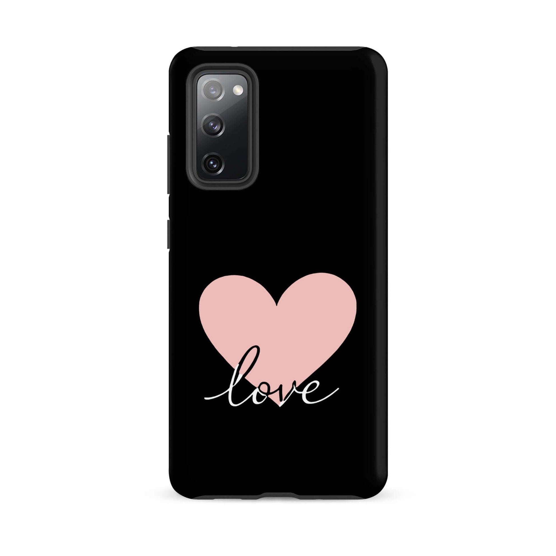 Phone Case Samsung Galaxy with heart design and script 'love' for stylish protection.