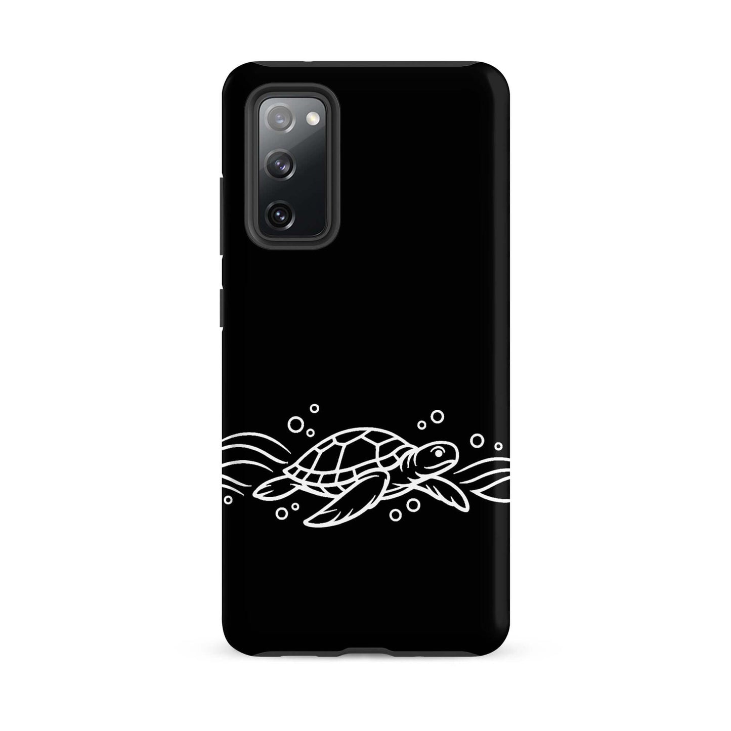 Phone Case for Samsung Galaxy featuring a minimalist sea turtle design swimming through waves and bubbles.