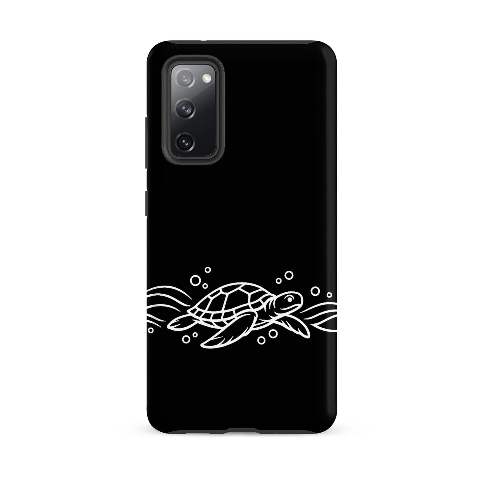 Phone Case for Samsung Galaxy featuring a minimalist sea turtle design swimming through waves and bubbles.