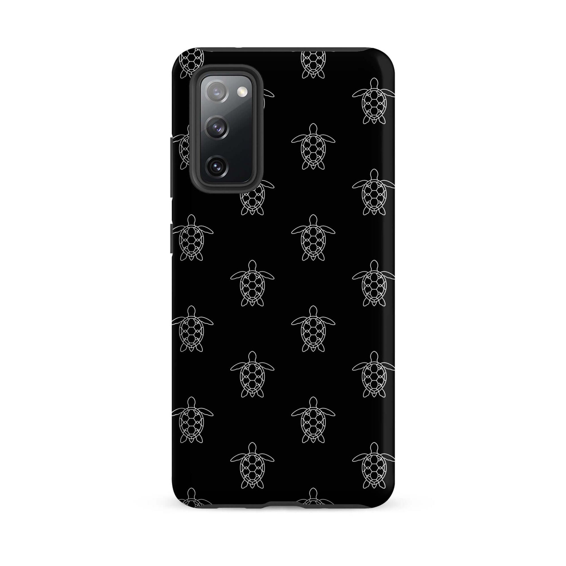 Phone Case for Samsung Galaxy featuring a minimalist sea turtle pattern on a black background.