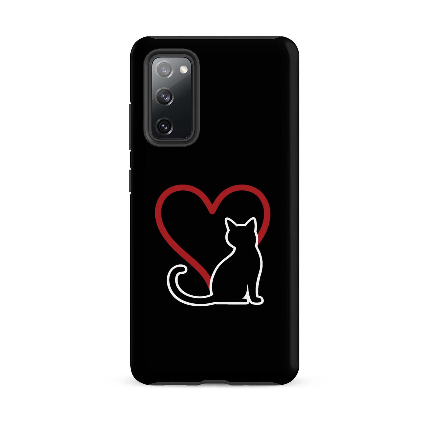 Phone Case for Samsung Galaxy with black cat silhouette and red heart design, perfect for cat lovers.