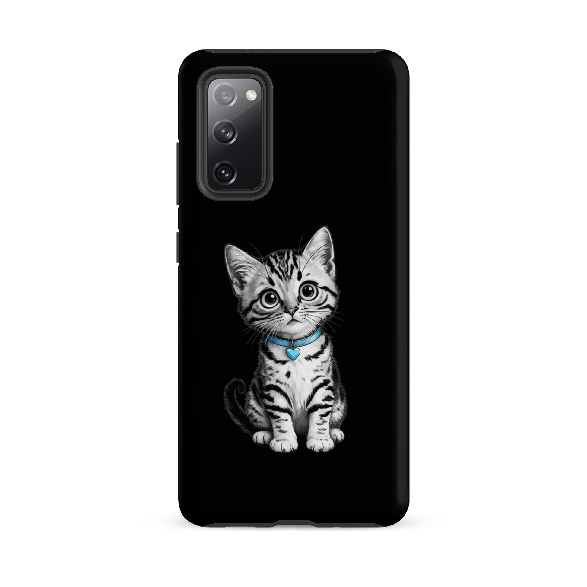 Phone Case for Samsung Galaxy with kitten sketch and blue heart charm