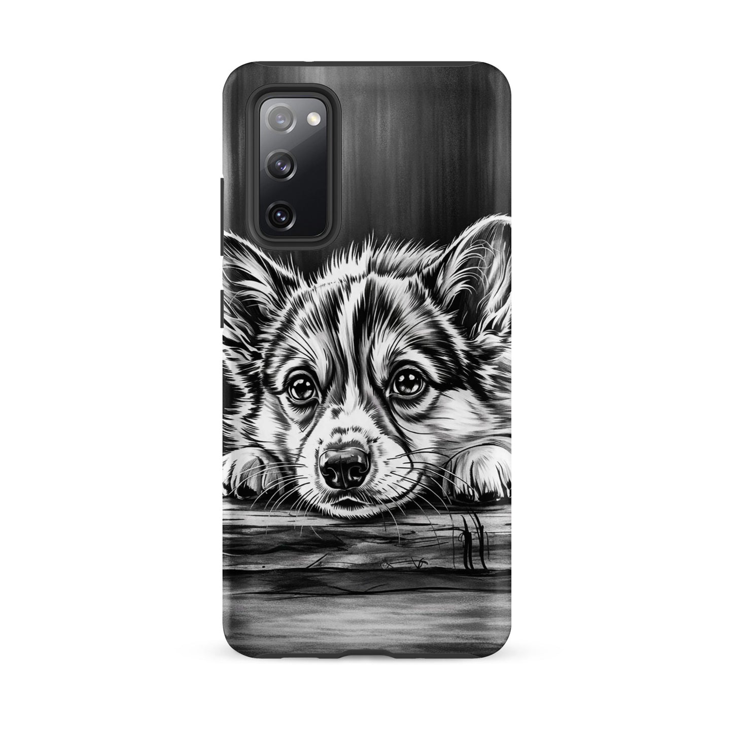 Phone Case for Samsung Galaxy with elegant black-and-white puppy art, offering premium protection and artistic charm.