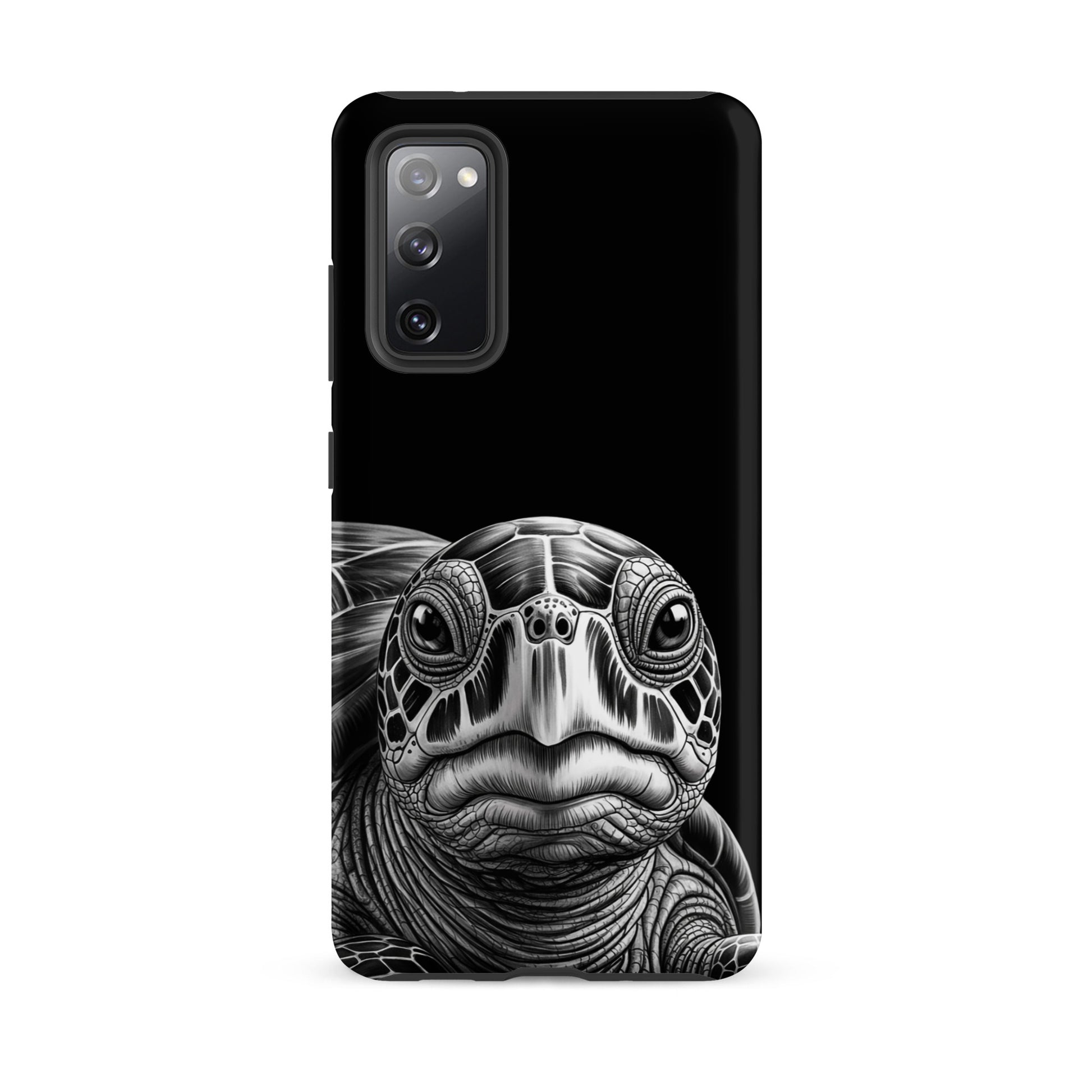 Phone Case for Samsung Galaxy with ancient sea turtle design in black and white, showcasing intricate shell details and artistic elegance.