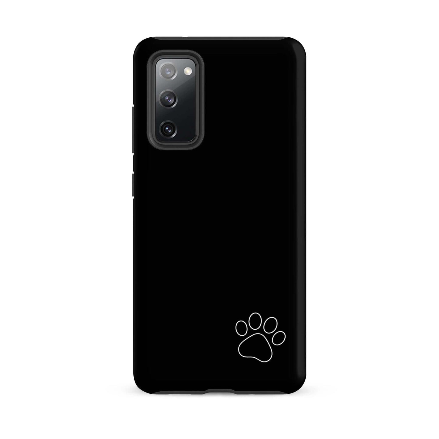 Phone Case with black design featuring a white paw print for Samsung Galaxy. Luxurious minimalist style for pet lovers.