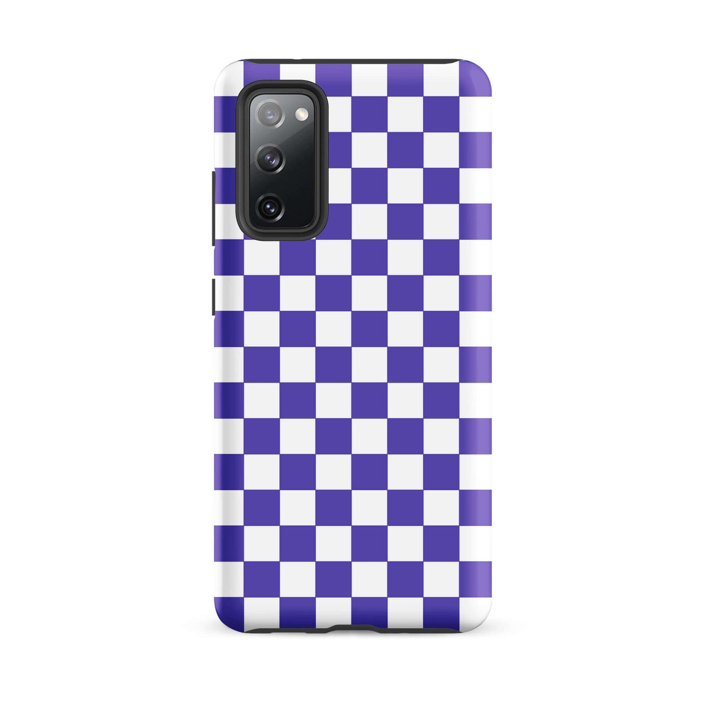 Phone Case for Samsung Galaxy with purple and white checkered pattern, stylish design for those seeking a fun and playful vibe.