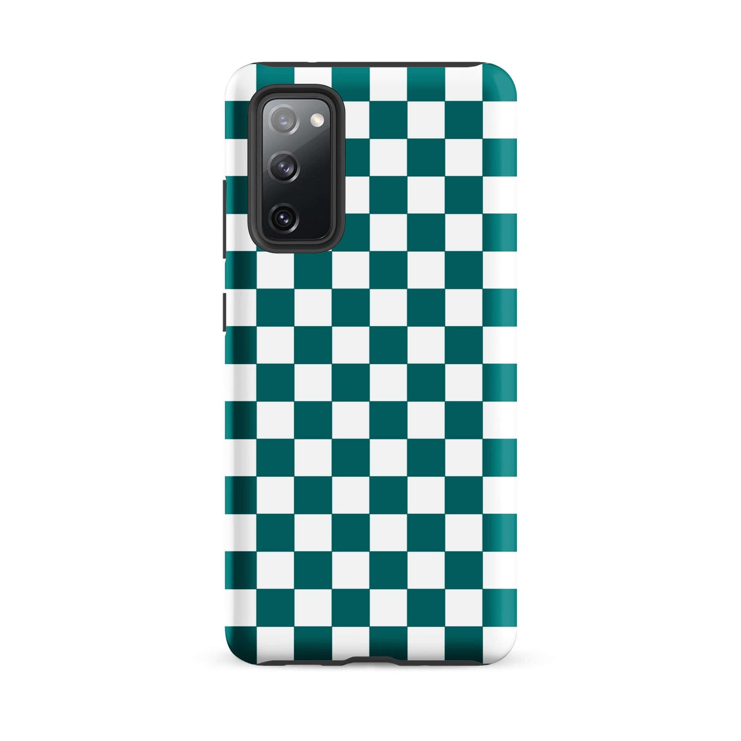 Phone Case for Samsung Galaxy with teal and white checkered design showcasing a fun and fearless style.