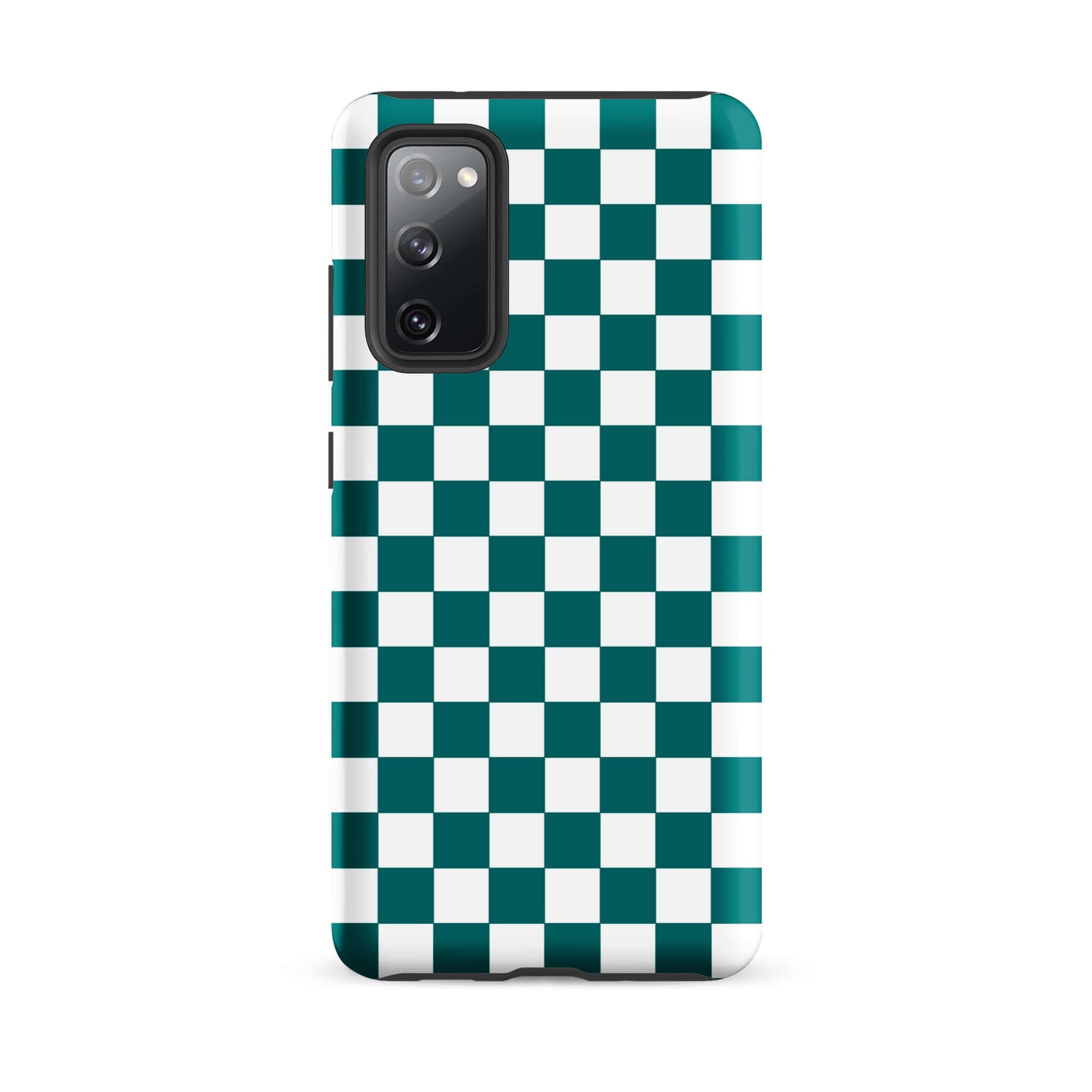 Phone Case for Samsung Galaxy with teal and white checkered design showcasing a fun and fearless style.