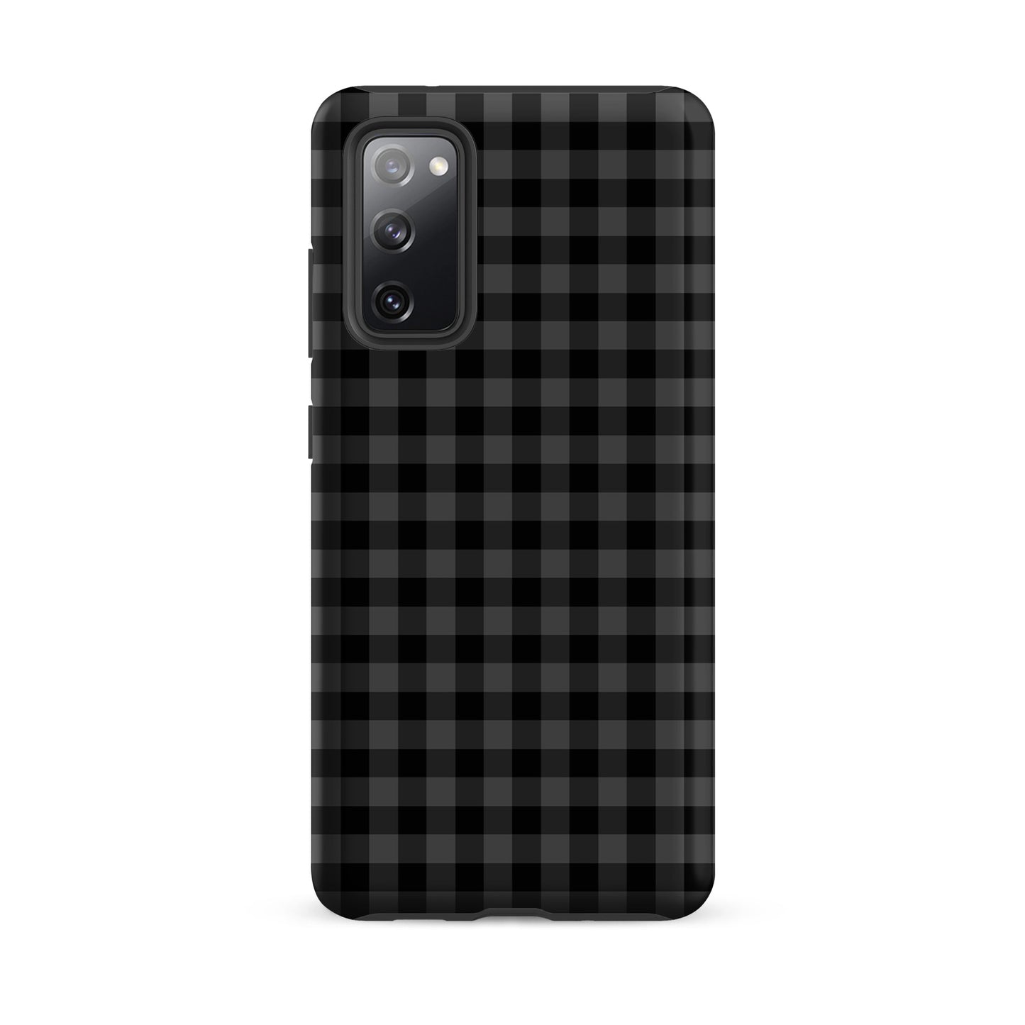 Phone Case for Samsung Galaxy with black and charcoal gingham pattern offering style and protection.