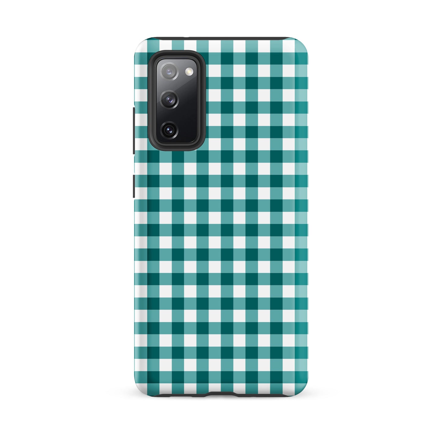 Phone Case for Samsung Galaxy with teal-and-white gingham pattern, stylish and durable, offering chic protection.