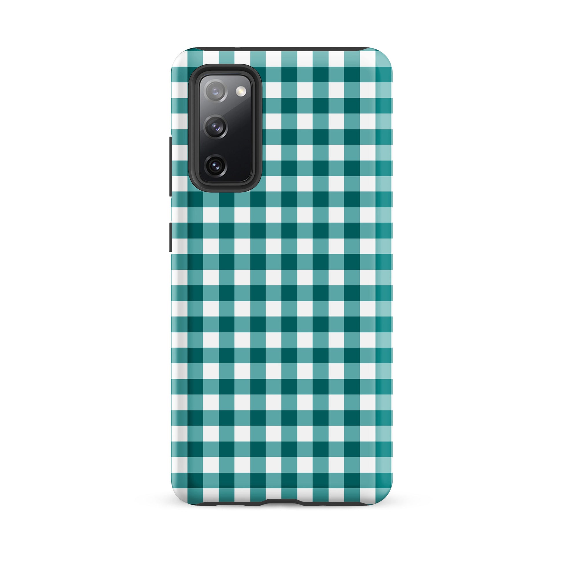 Phone Case for Samsung Galaxy with teal-and-white gingham pattern, stylish and durable, offering chic protection.