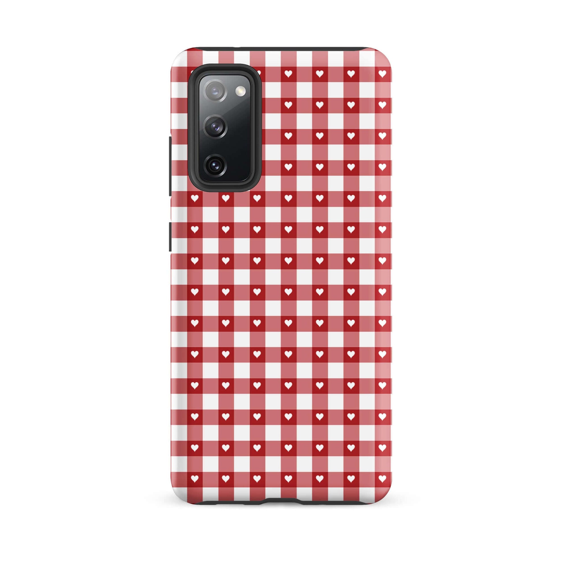 Phone Case with red-and-white gingham pattern and hearts for Samsung Galaxy. Stylish design meets durability.