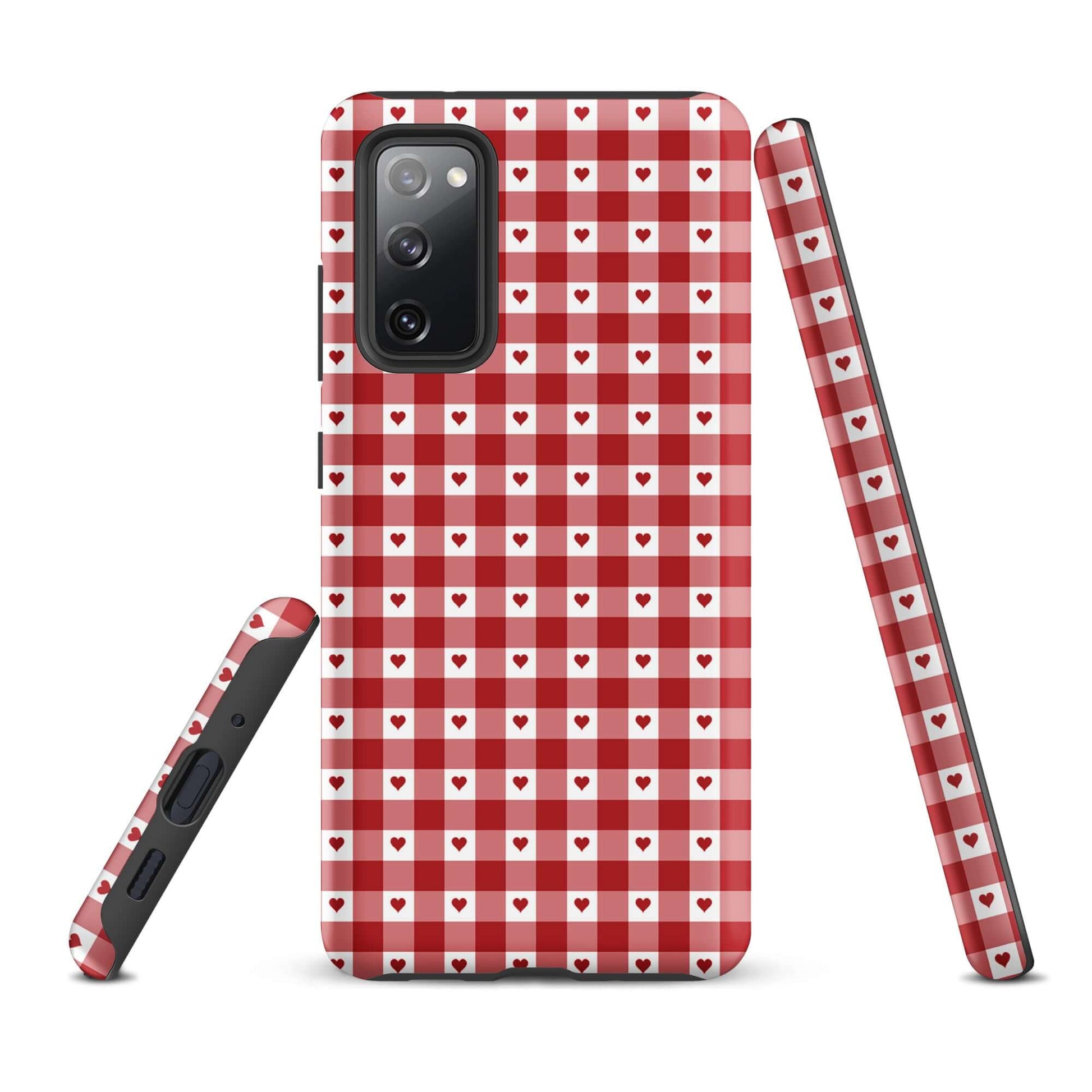 Phone Case for Samsung Galaxy with red-and-white gingham heart pattern, chic accessory with durability and style.