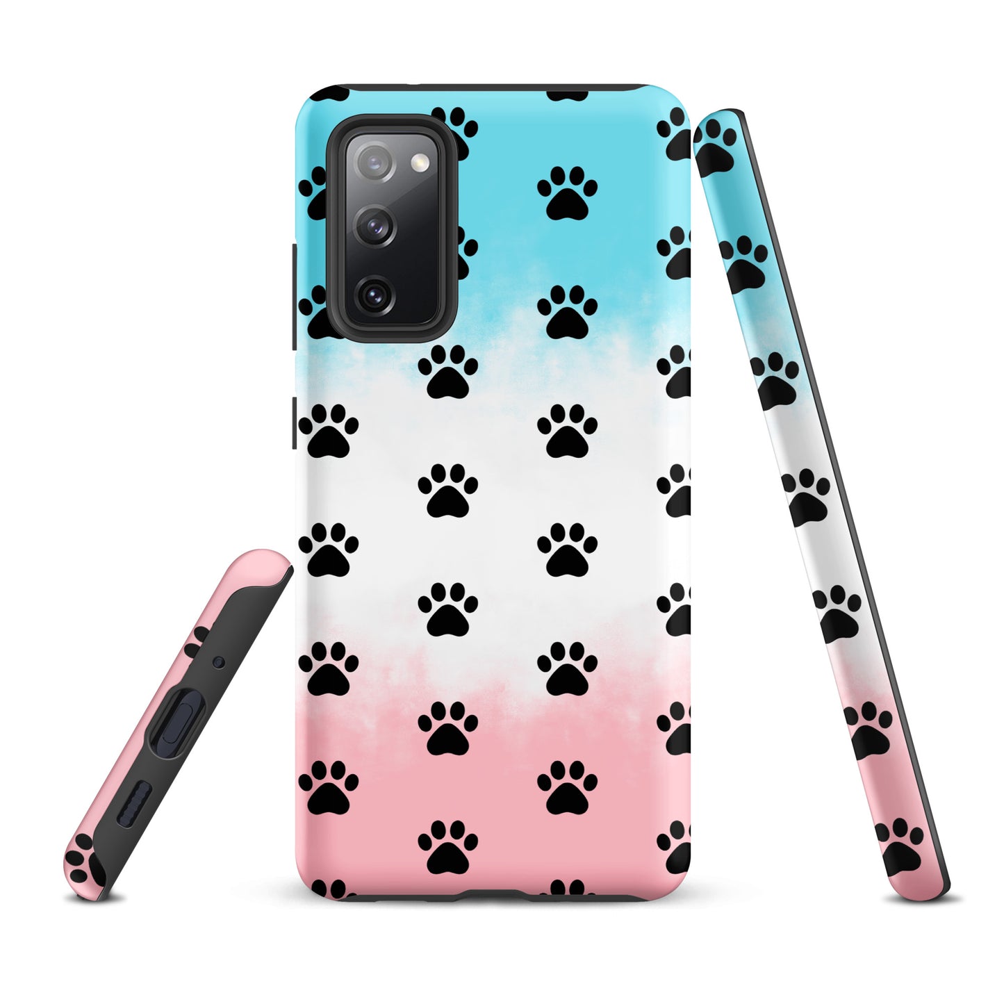 Phone Case for Samsung Galaxy with paw print pattern, featuring a minimalist design for pet lovers. Transparent finish shows phone color.