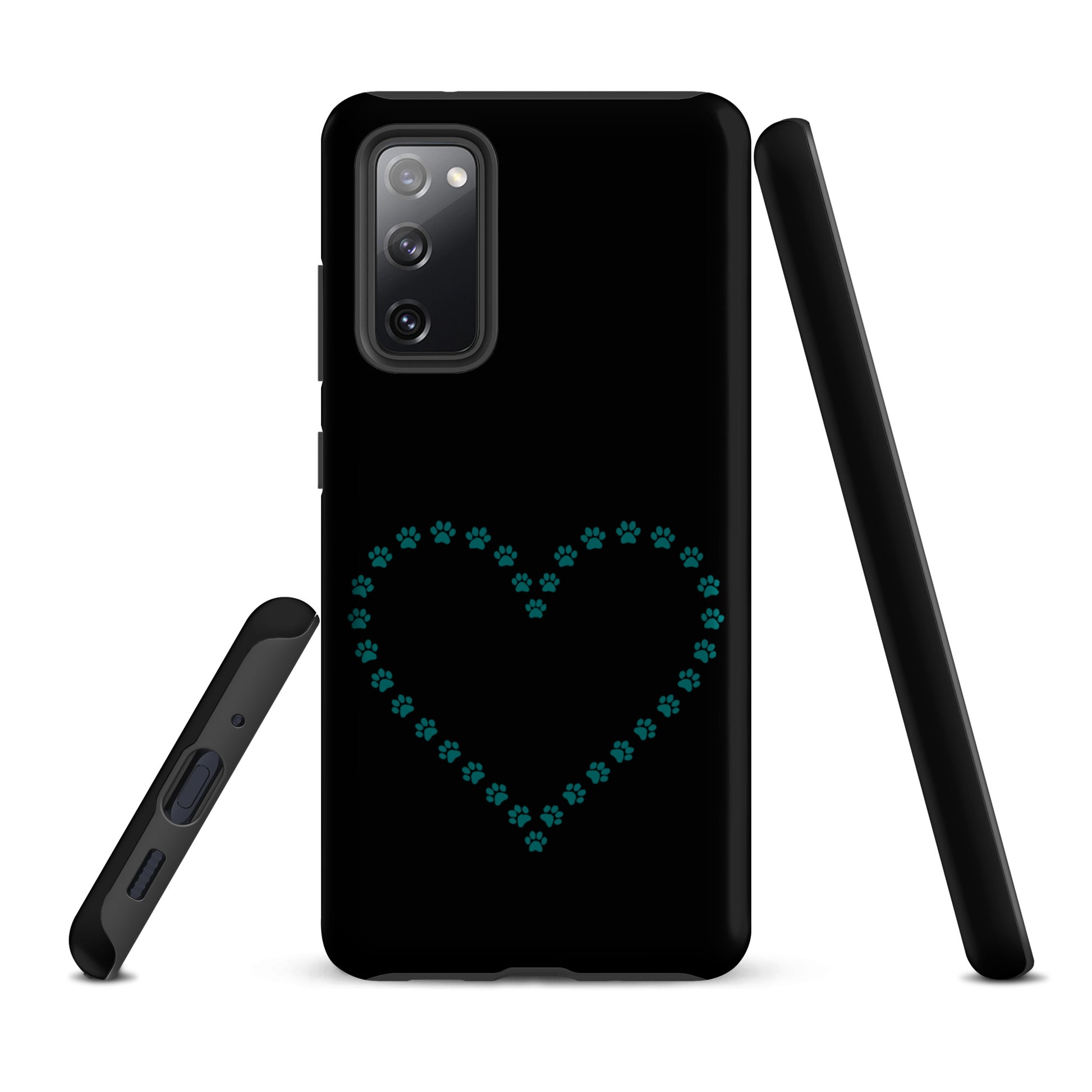 Phone Case for Samsung Galaxy with teal paw print heart design, perfect for pet lovers seeking durable and charming protection.