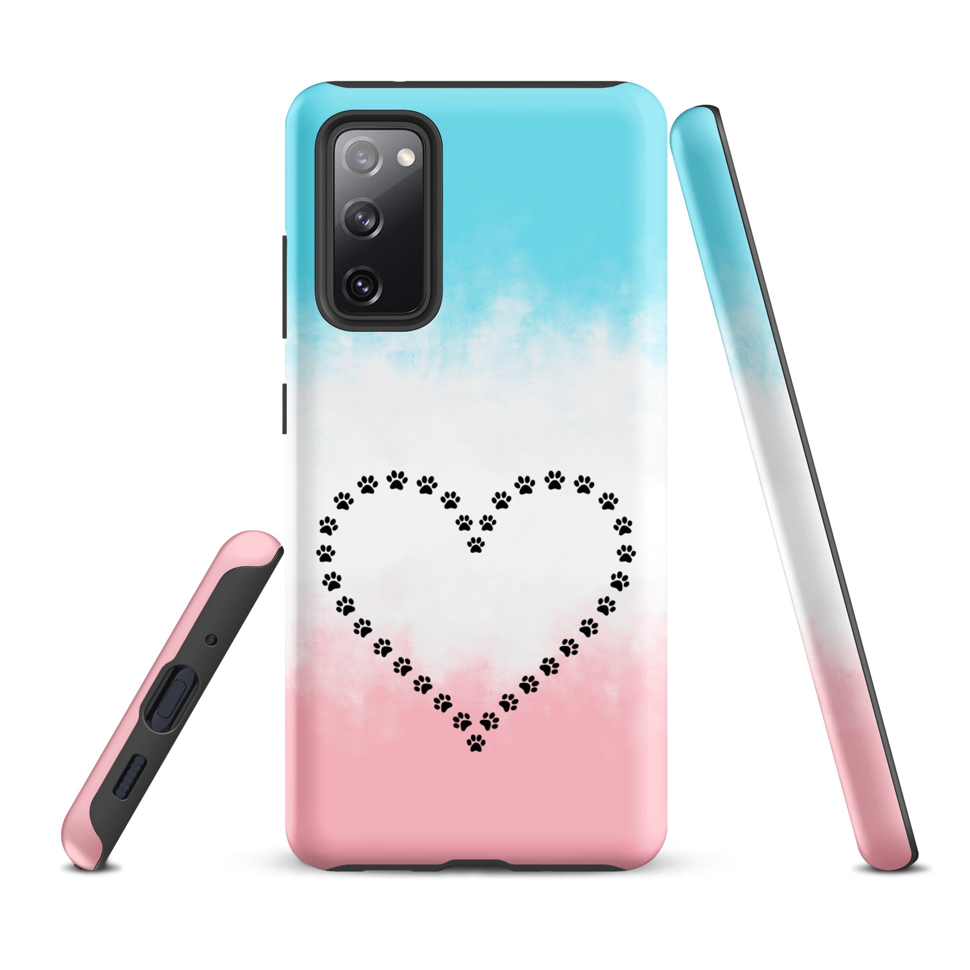 Phone Case with paw print heart design for Samsung Galaxy, featuring playful and durable protection for pet lovers.