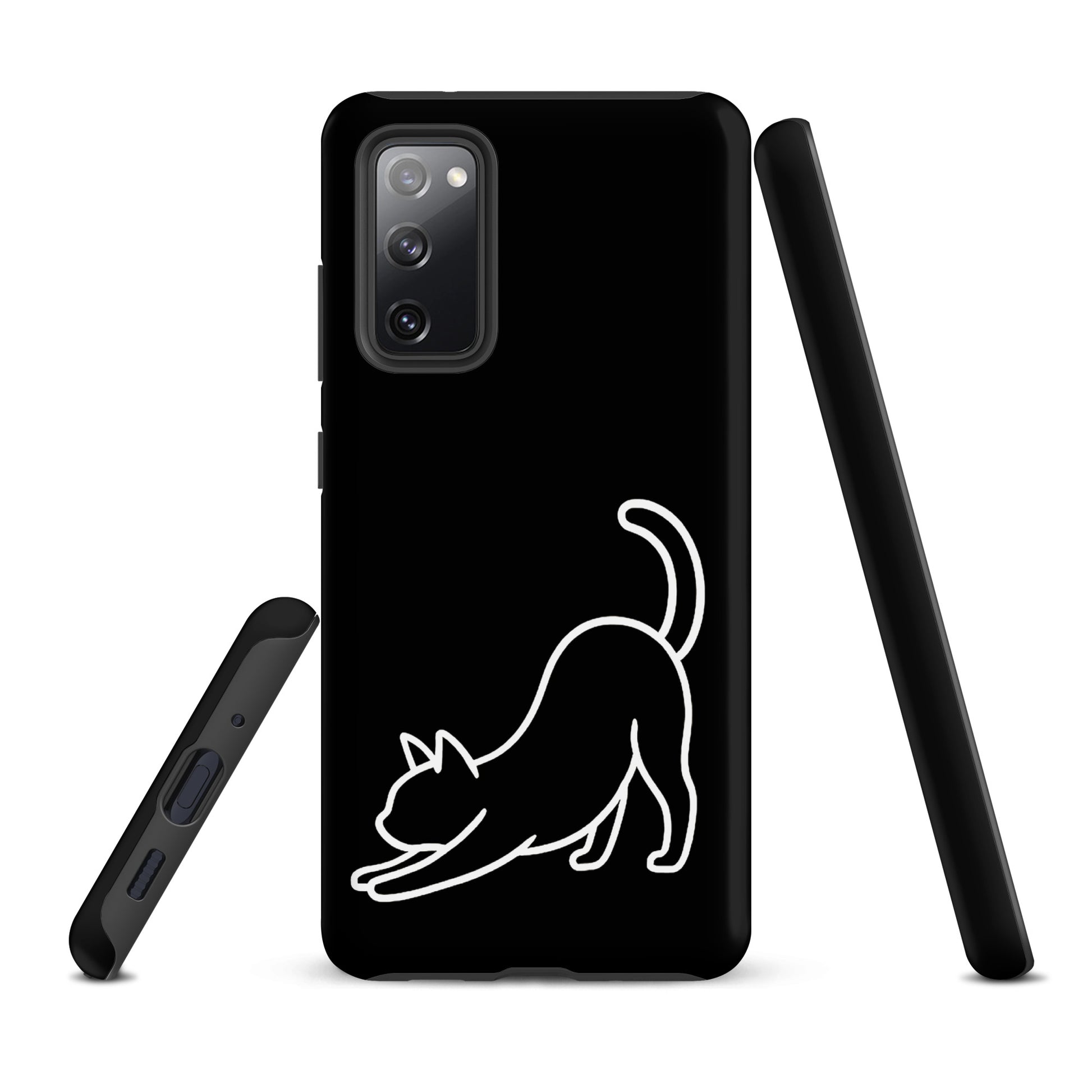 Phone Case for Samsung Galaxy with minimalist stretching cat design, blending aesthetics and protection for cat lovers.