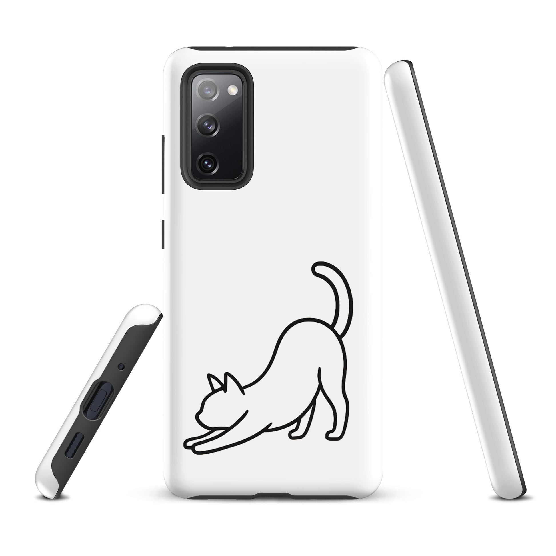 Phone Case for Samsung Galaxy with minimalist stretching cat design, combines aesthetics with impact protection for cat lovers.
