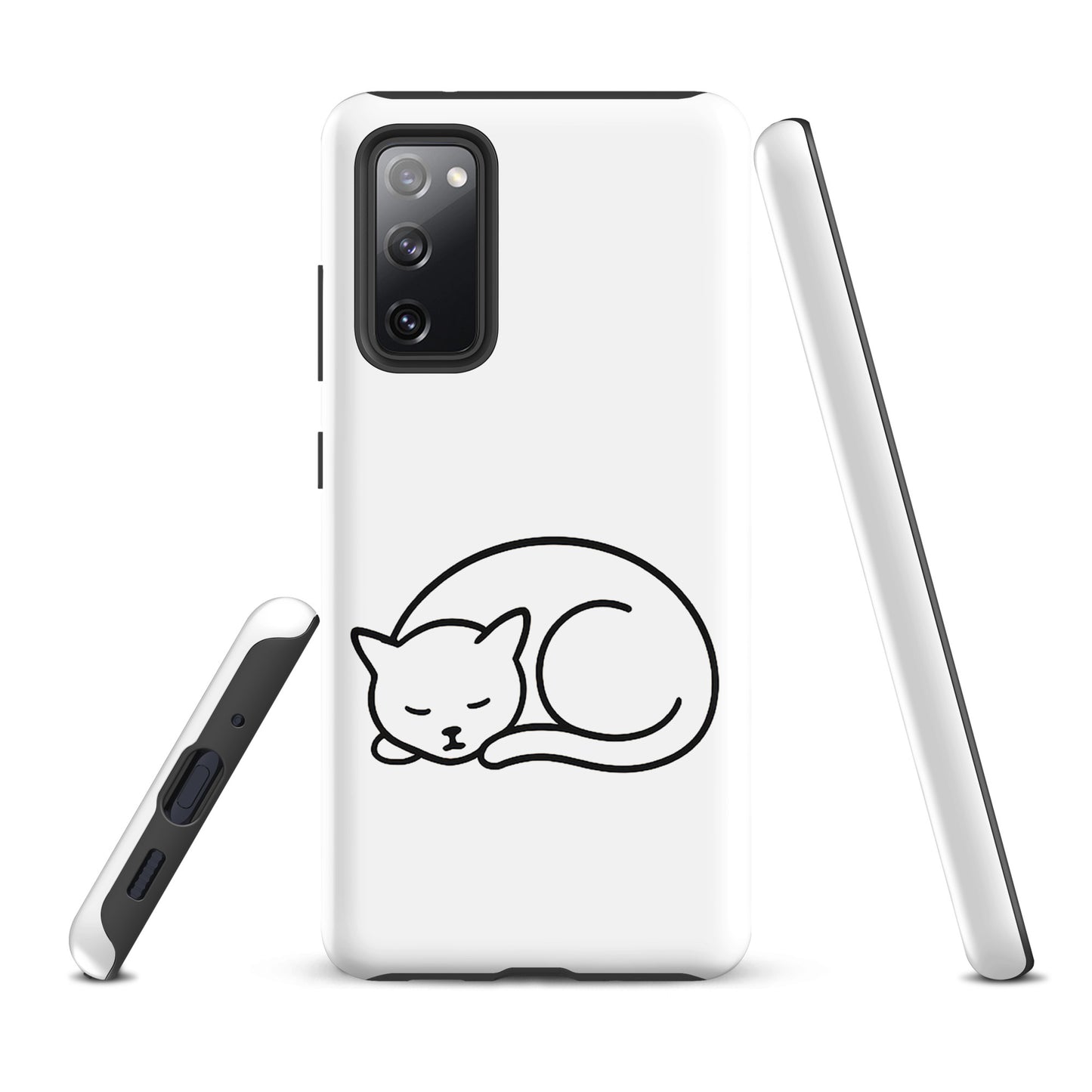 Phone Case with minimalist curled-up cat design for Samsung Galaxy phones, offering dual-layer protection for cat lovers.