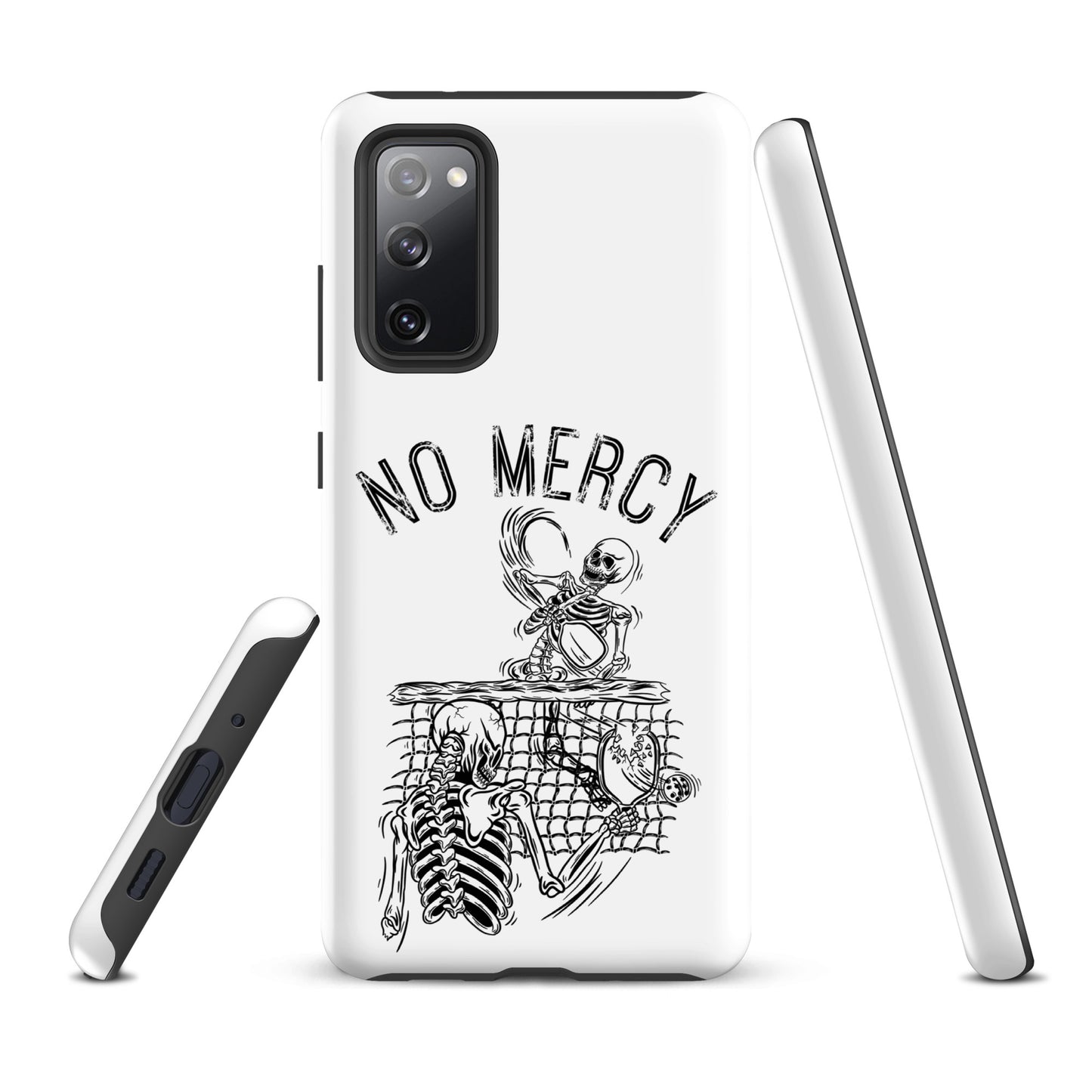 Pickleball Samsung Galaxy Case with 'No Mercy' design, showcasing intense gameplay theme with skeleton characters.