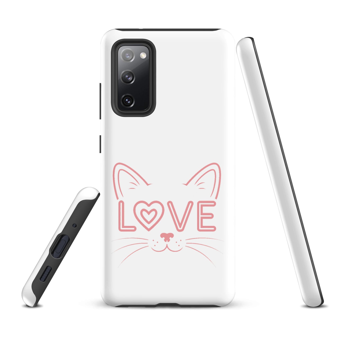 Cat Love phone case for Samsung Galaxy with minimalist cat face design and "LOVE" text.