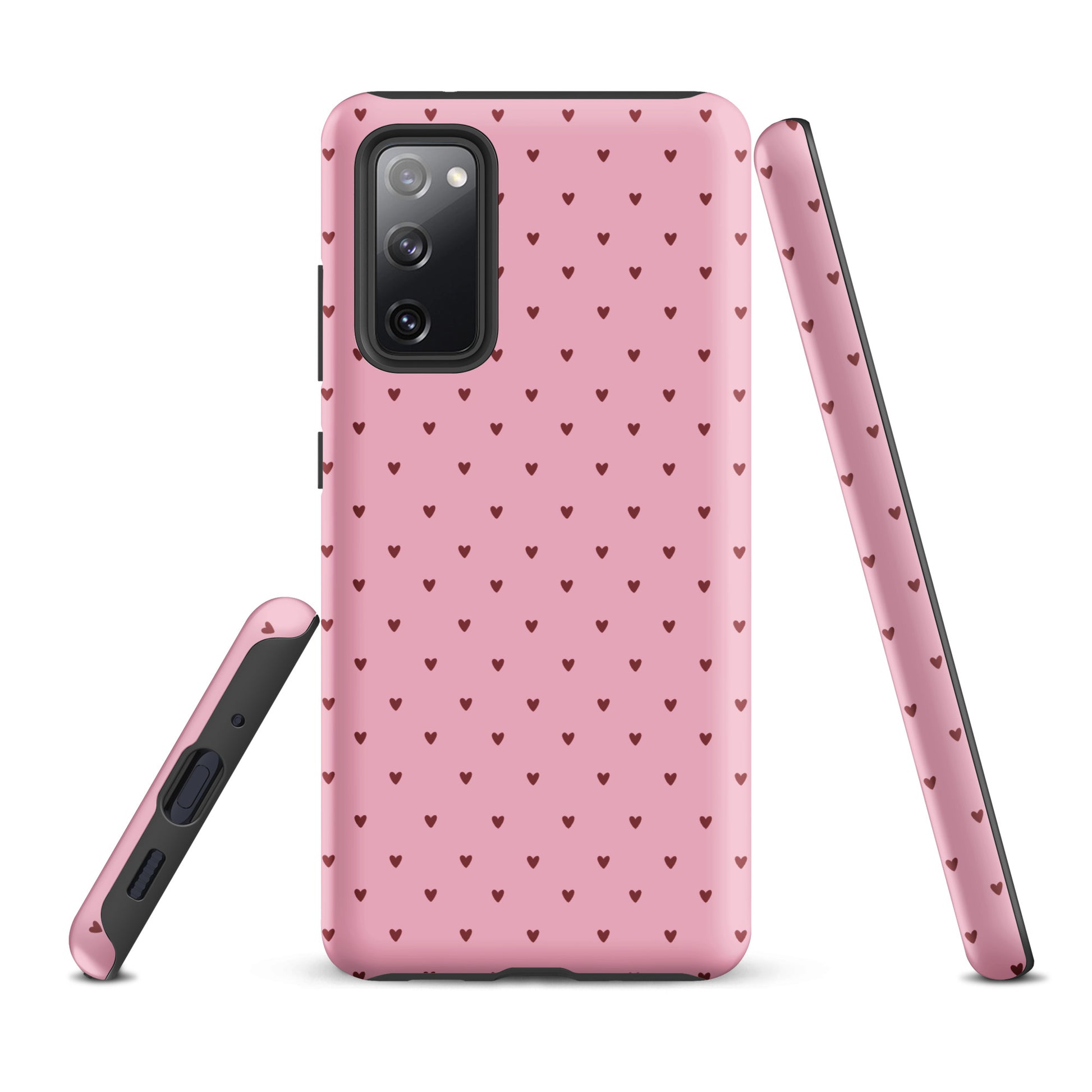 Phone Case for Samsung Galaxy with heart-dot pattern, featuring playful, minimalist design in pink with tiny hearts on a bold background.
