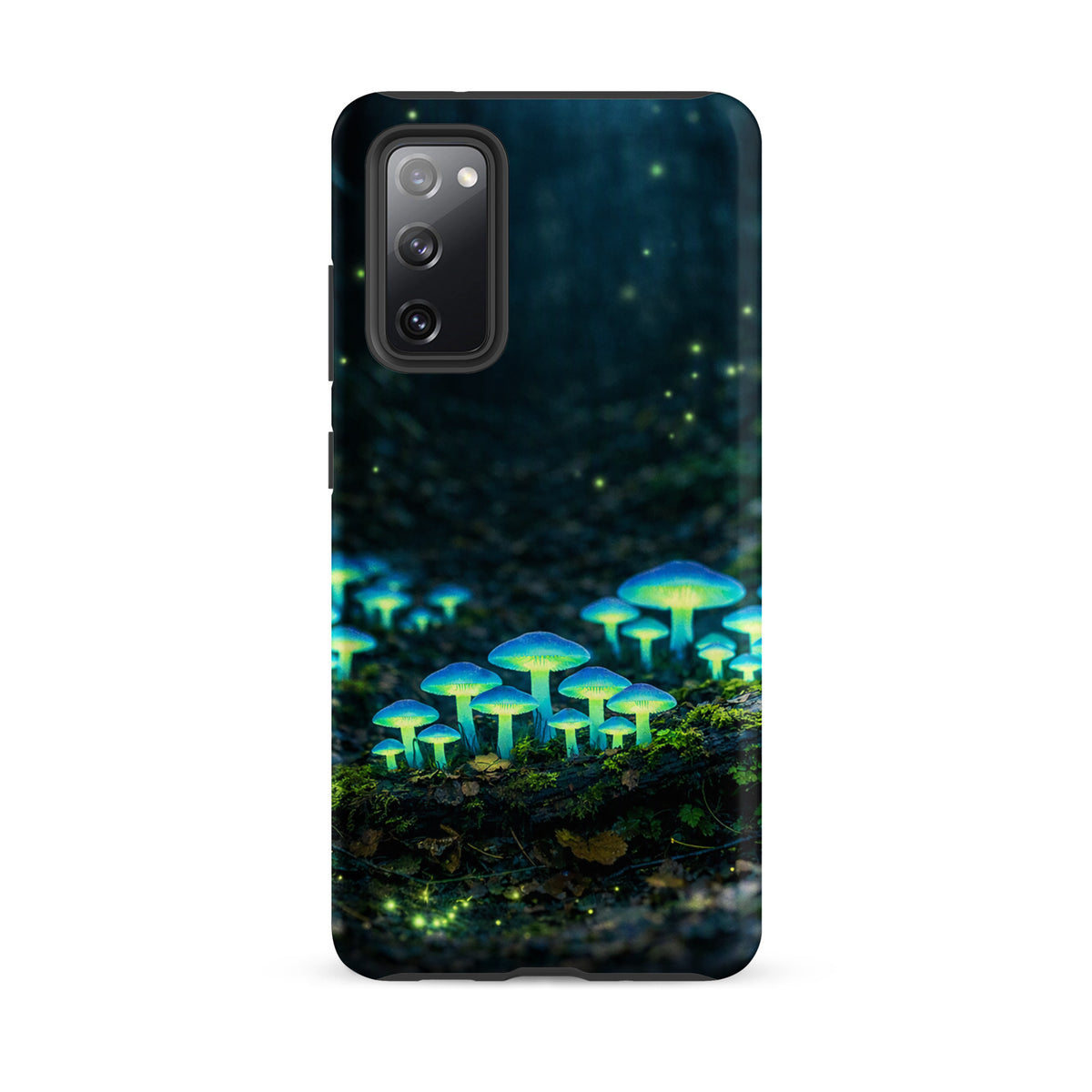 Phone Case for Samsung Galaxy with glowing forest mushrooms, featuring bioluminescent blue-green fungi in a mystical woodland setting.