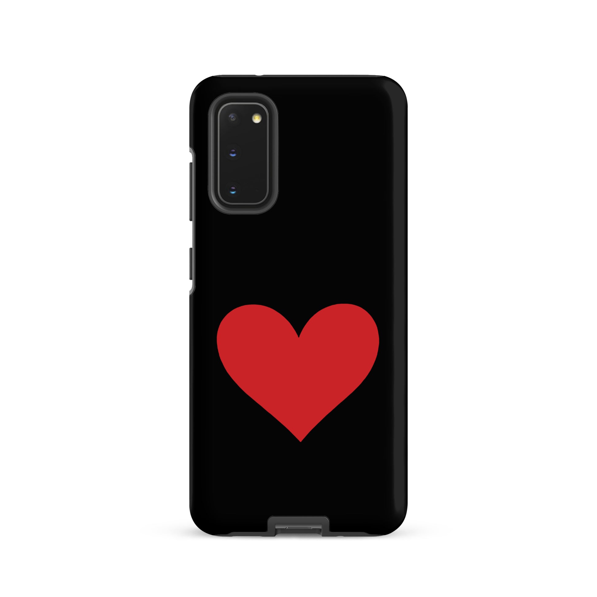 Phone Case for Samsung Galaxy featuring a striking red heart design on a black background.