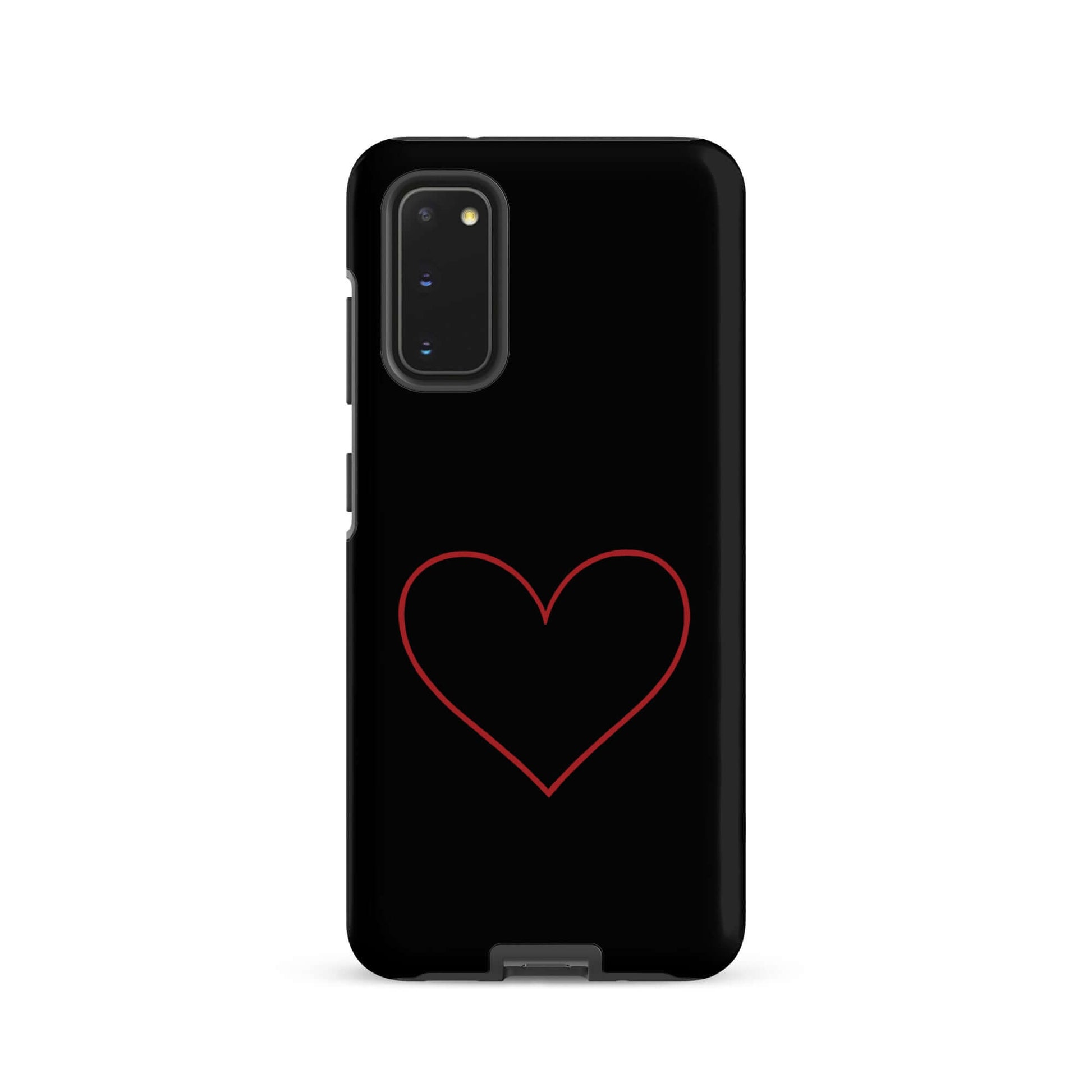 Phone Case for Samsung Galaxy featuring a minimalist crimson heart design on a sleek black background.