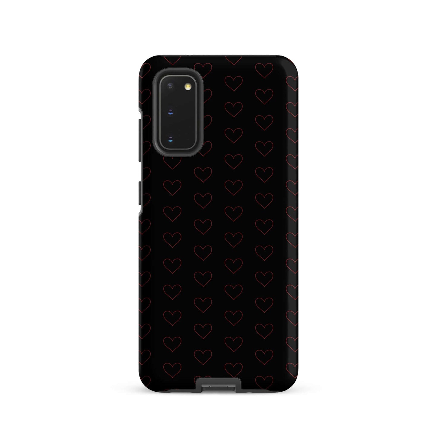 Phone Case for Samsung Galaxy featuring a sophisticated crimson heart pattern on a black background.