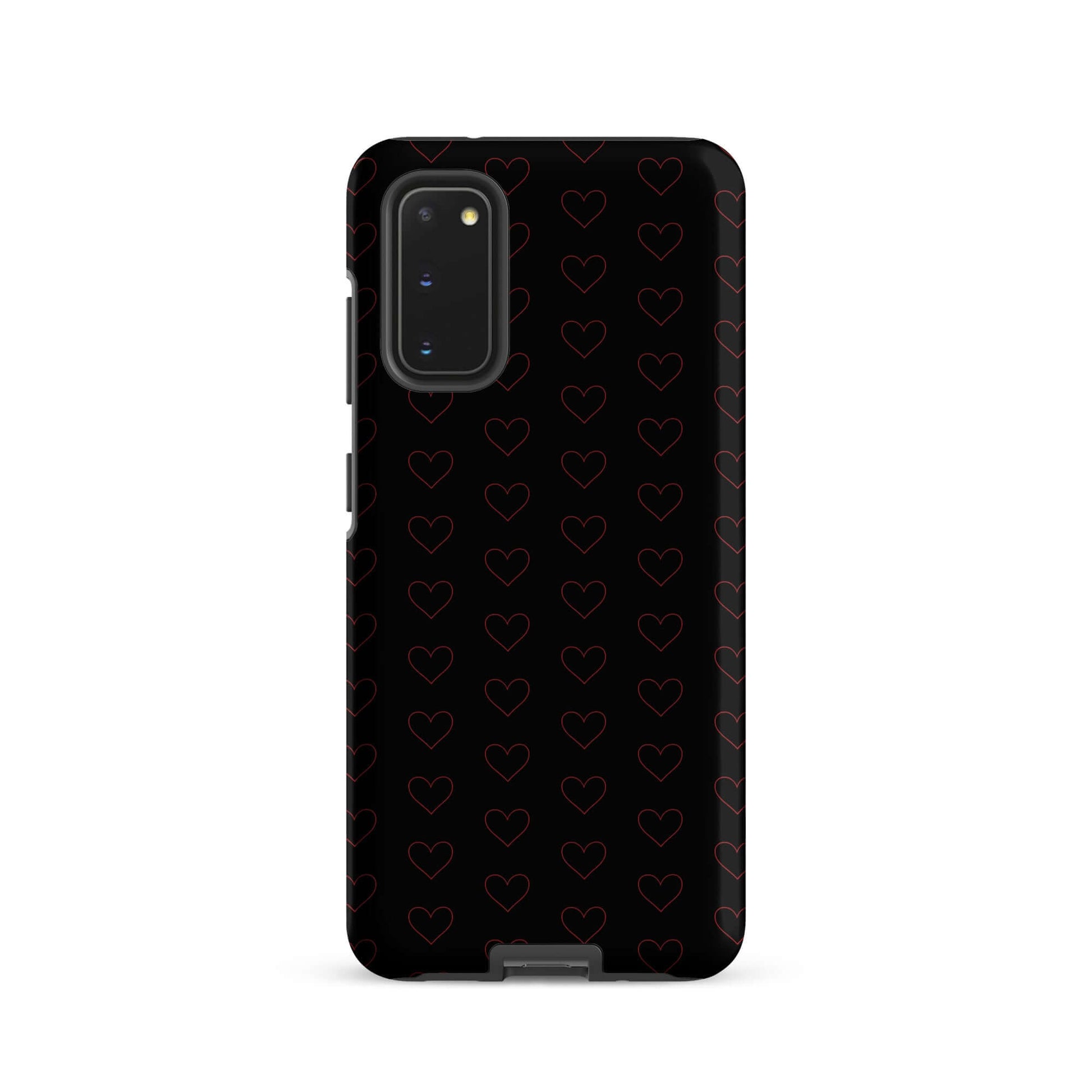 Phone Case for Samsung Galaxy featuring a sophisticated crimson heart pattern on a black background.