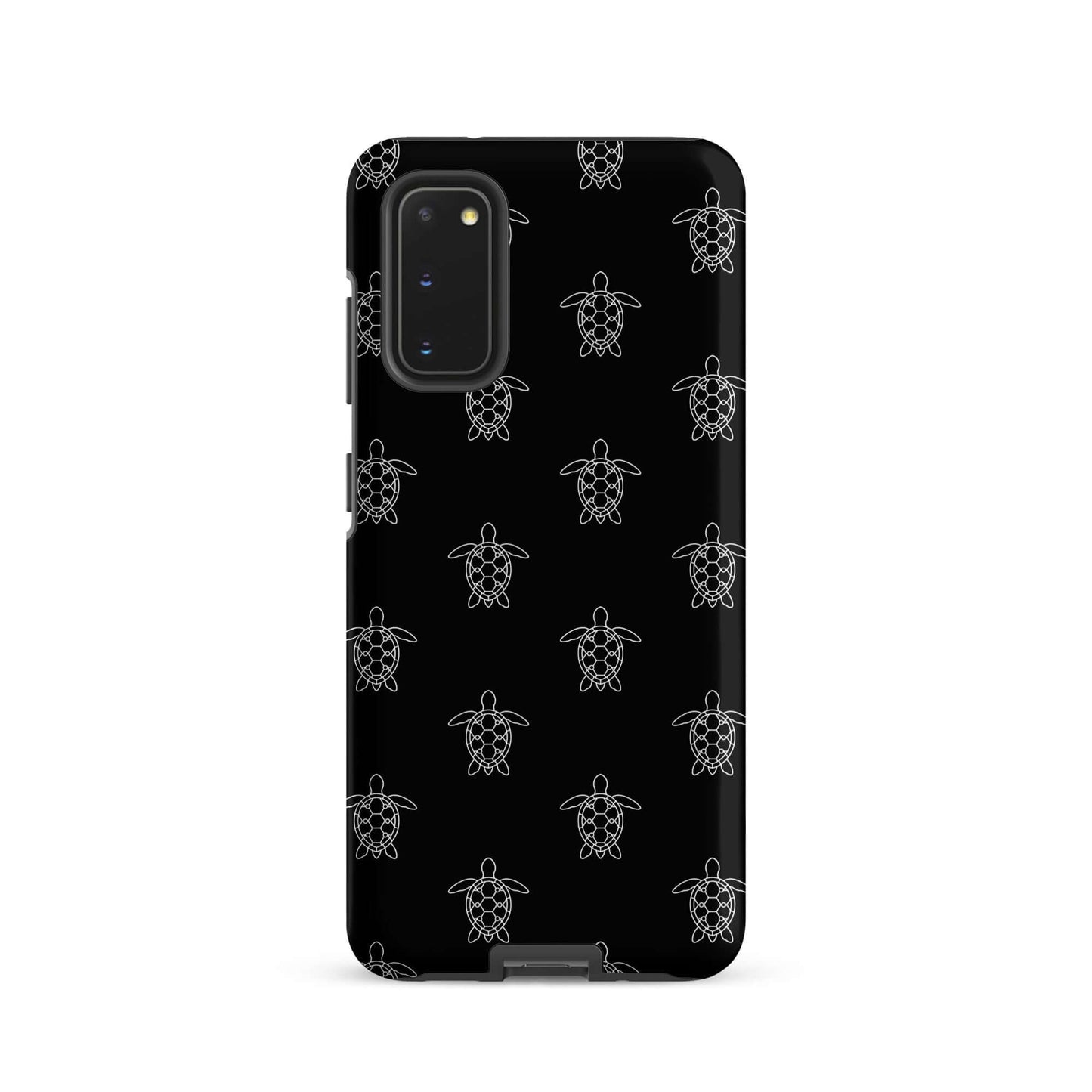 Phone Case for Samsung Galaxy with minimalist sea turtle pattern on a black background.