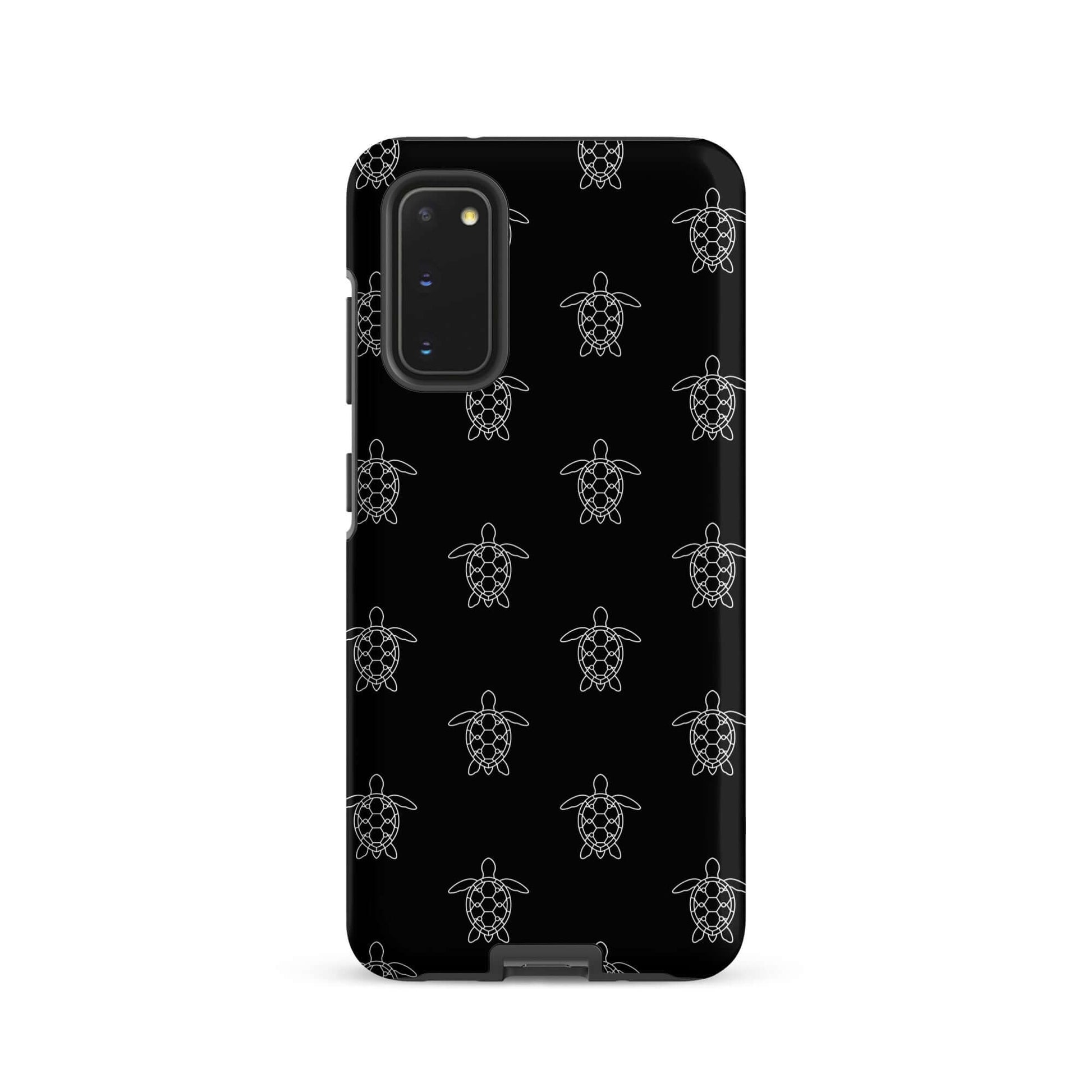 Phone Case for Samsung Galaxy with minimalist sea turtle pattern on a black background.