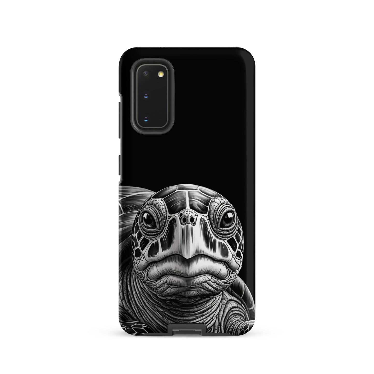 Phone Case for Samsung Galaxy with ancient sea turtle sketch in black-and-white, showcasing intricate shell design and soulful gaze.